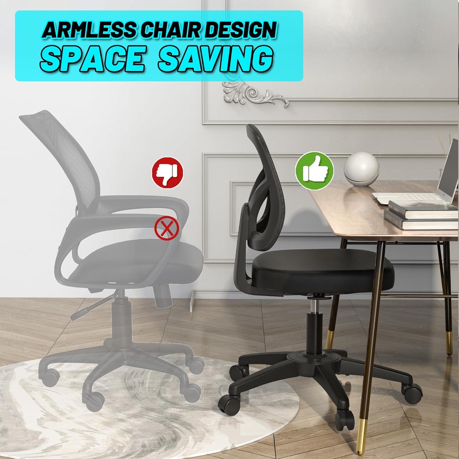 Mesh Office Chair Ergonomic Small Desk Chair No Arms Black Swivel Computer Chair with Wheels Task Chair for Small Spaces Mid Back Home Office Chair for Adults and Kids