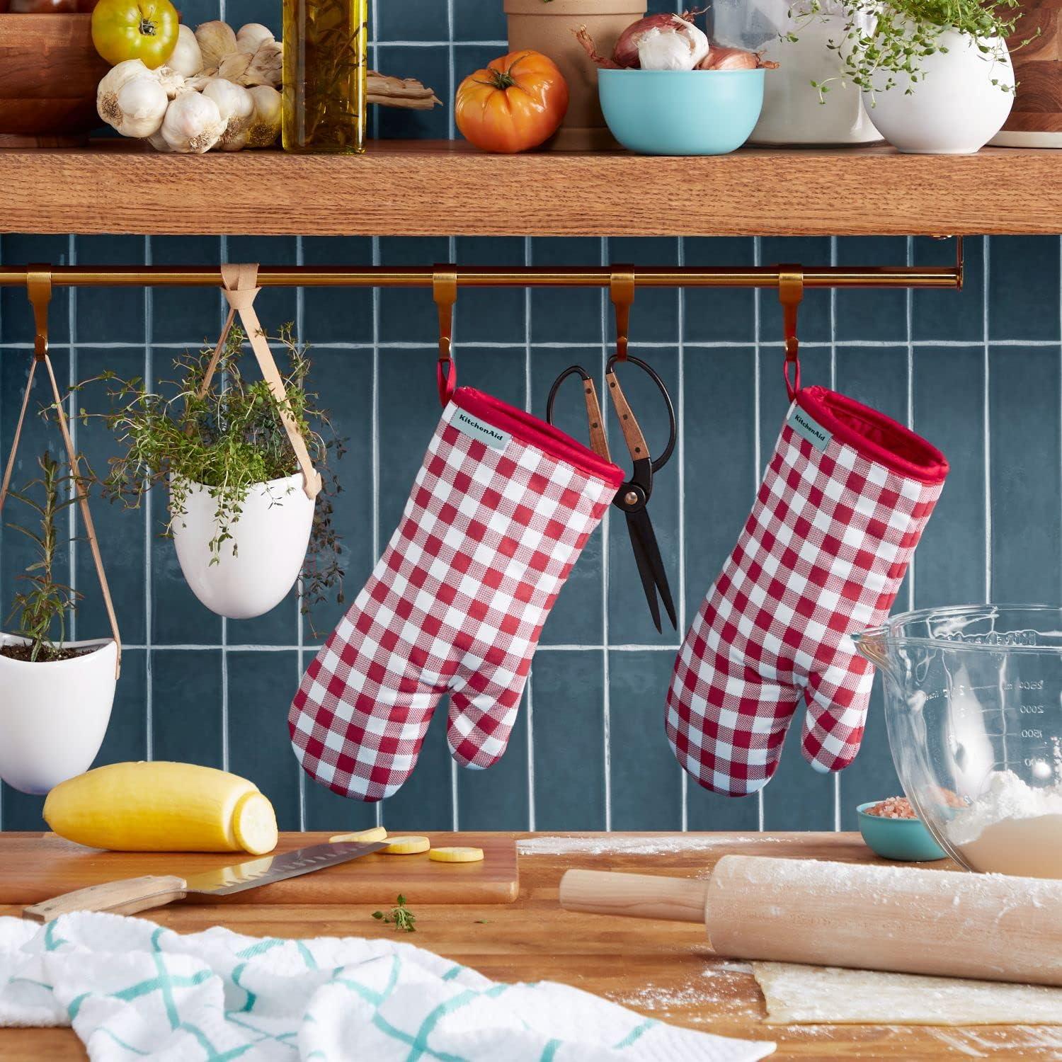 KitchenAid Gingham Oven Mitt 2-Pack Set, 7" x 13"