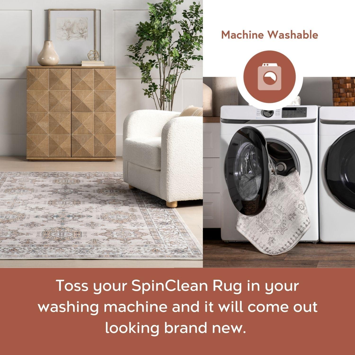 Nuloom Finley Pet Friendly Machine Washable Vintage Distressed Area Rug, 8' x 10', Beige