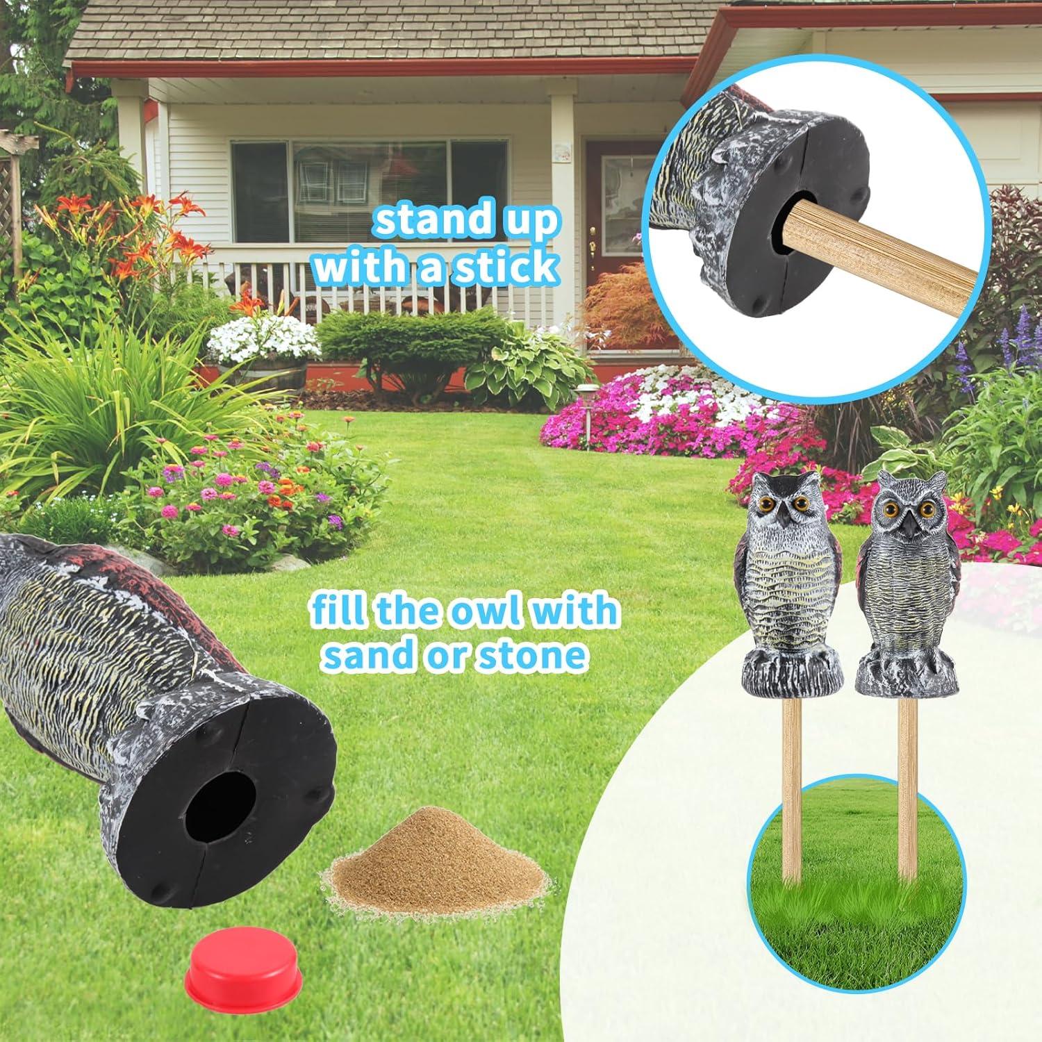 2Pack Fake Owl Decoy to Keep Birds Away Garden Decoration Bird Scare Devices for Garden Outdoor Yard
