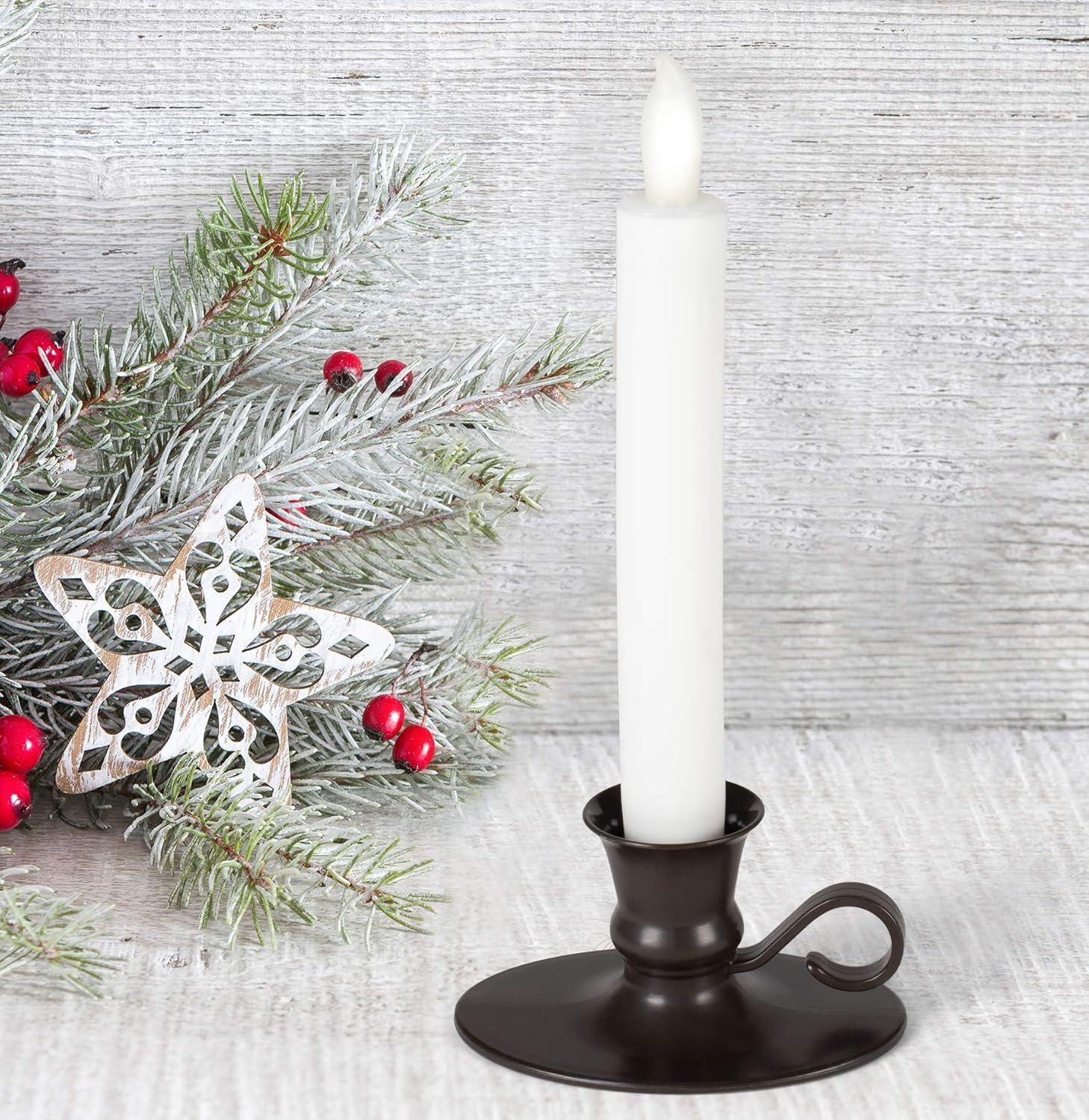 Antique Bronze LED Flameless Taper Candles with Timer, Set of 2