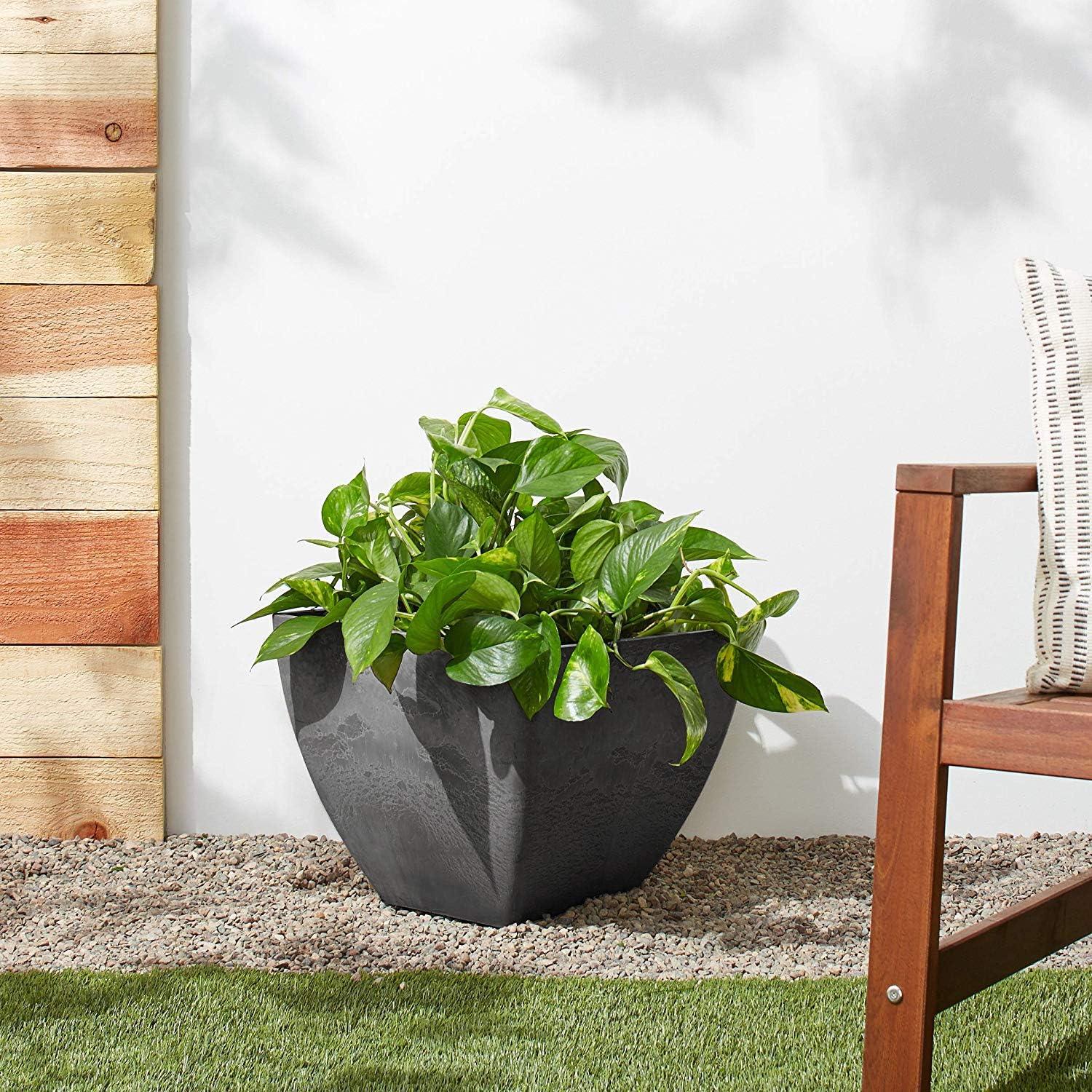 Dark Charcoal Recycled Plastic Square Planter, 16 x 16 x 13 Inches