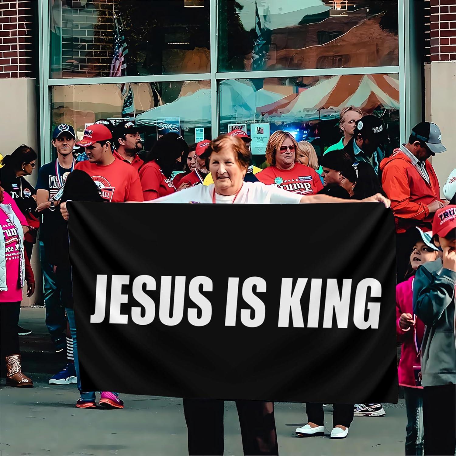 Jesus Is King Flag - Christian Jesus Flag - Outdoor Flags Hope Faith Over Fear - Easter Flags Decoration Gift - Indoor Wall Decoration - 3X5FT
