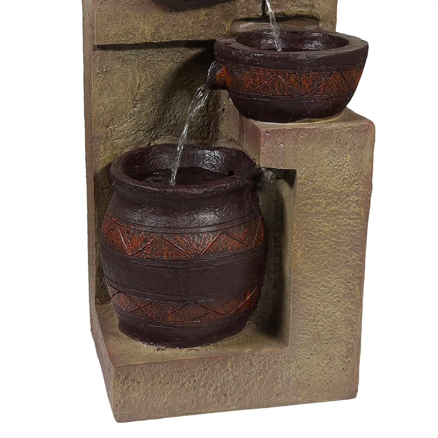 Sunnydaze Outdoor Solar Powered Cascading Terra Bowls Water Fountain with Battery Backup and LED Light - 30"