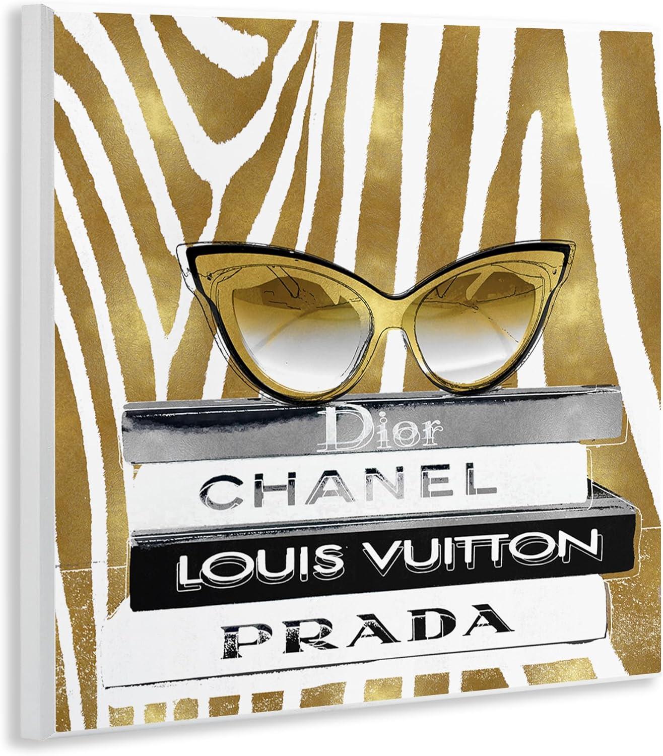 Stupell Industries Fashion Sun Glasses Designer Books Gold Zebra Pattern
