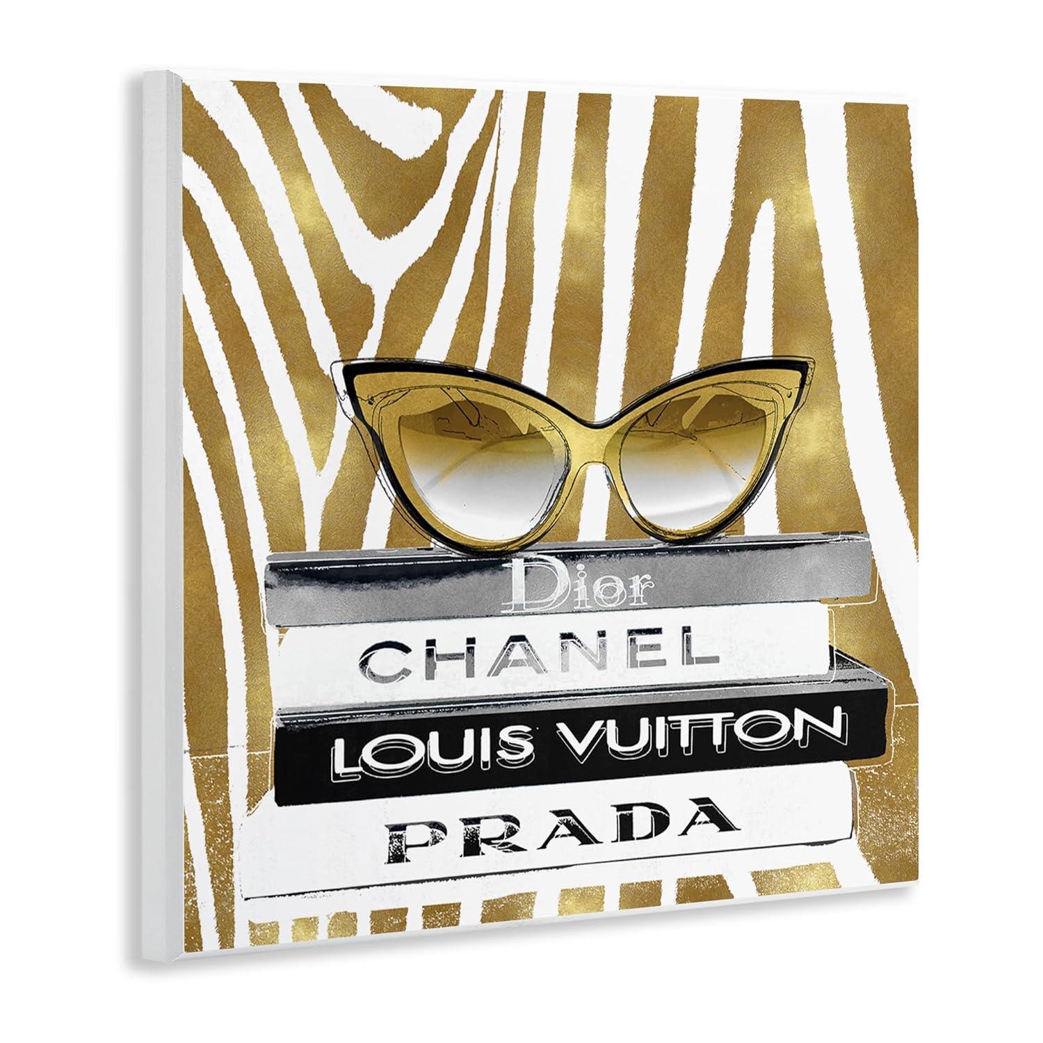 Stupell Industries Fashion Sun Glasses Designer Books Gold Zebra Pattern