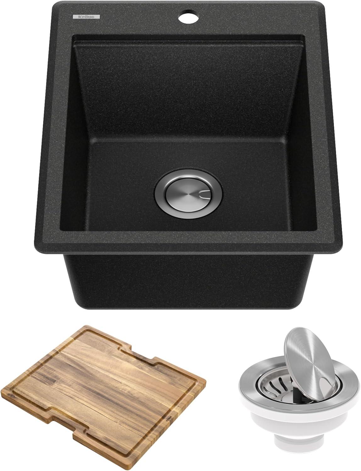 KRAUS Bellucci Granite Composite Workstation Drop-In Top Mount Single Bowl Kitchen Sink with Accessories