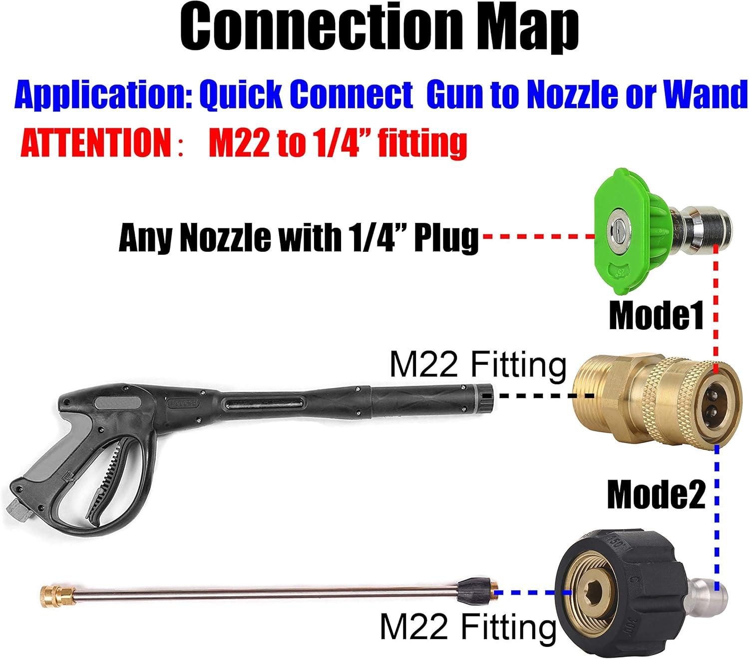 Mingle Pressure Washer Adapter Set, Quick Connect Gun to Wand, M22 14mm to 1/4 inch