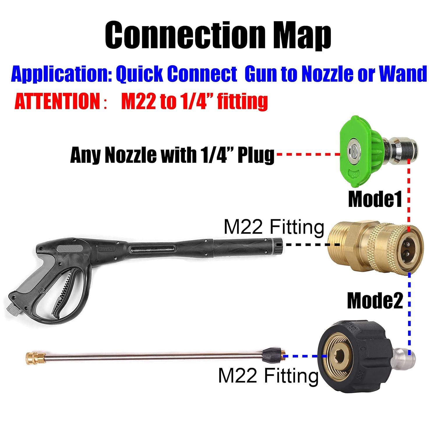 Mingle Pressure Washer Adapter Set, Quick Connect Gun to Wand, M22 14mm to 1/4 inch