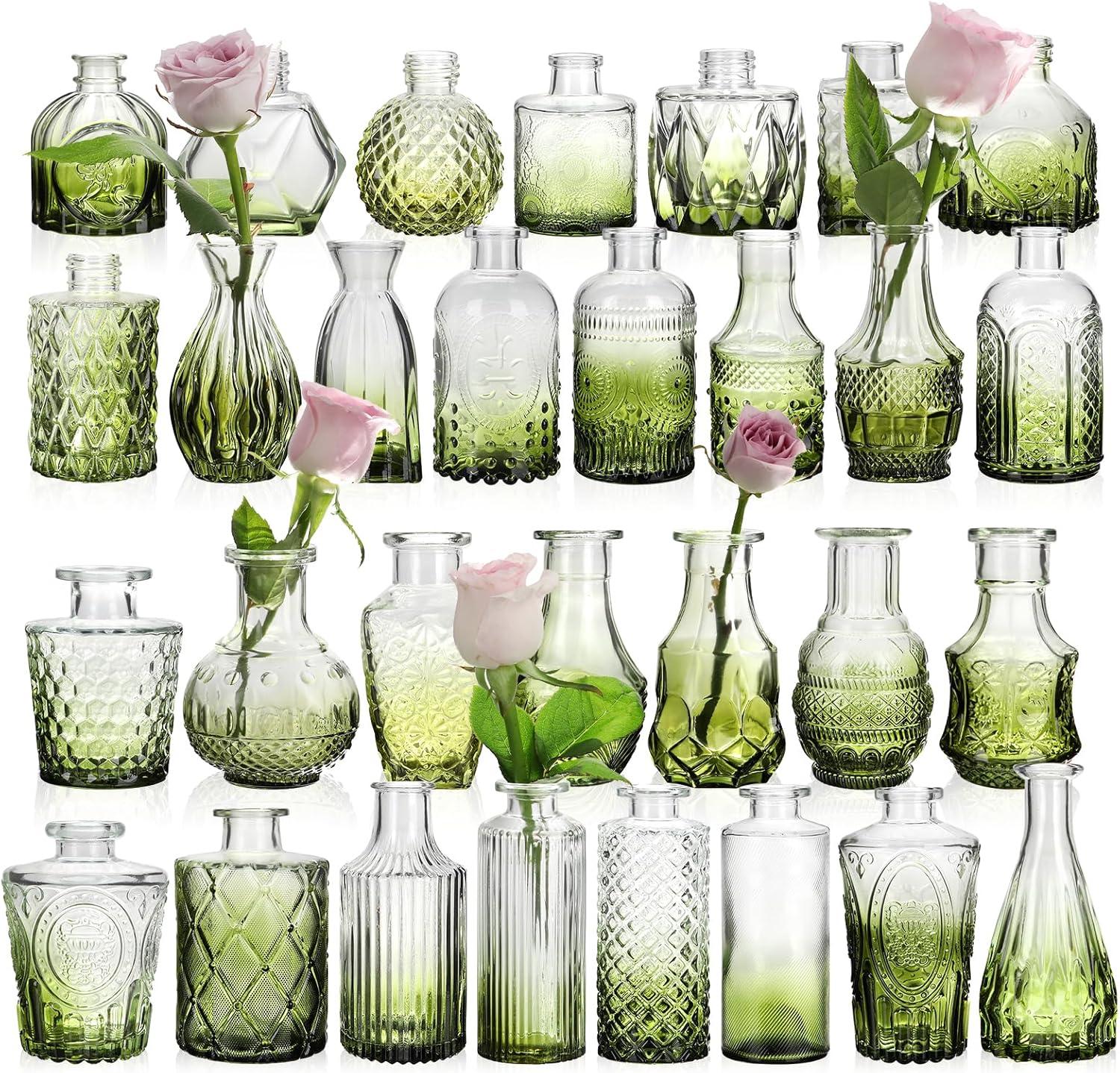 Bud Vases Set of 12, Small Glass Vases for Centerpieces, Small Flower Vases for Centerpieces, Vintage Mini Vase, Clear Bud Vase for Wedding Table Decor