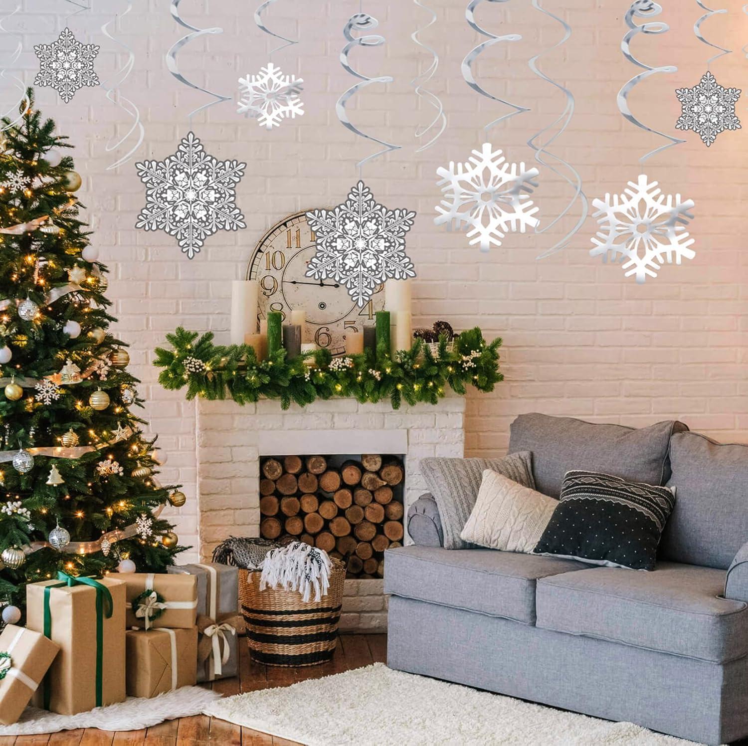 Moon Boat 42Ct Christmas Snowflake Hanging Swirl Decorations from Ceiling - Winter Party Wonderland Xmas Holiday Ornaments