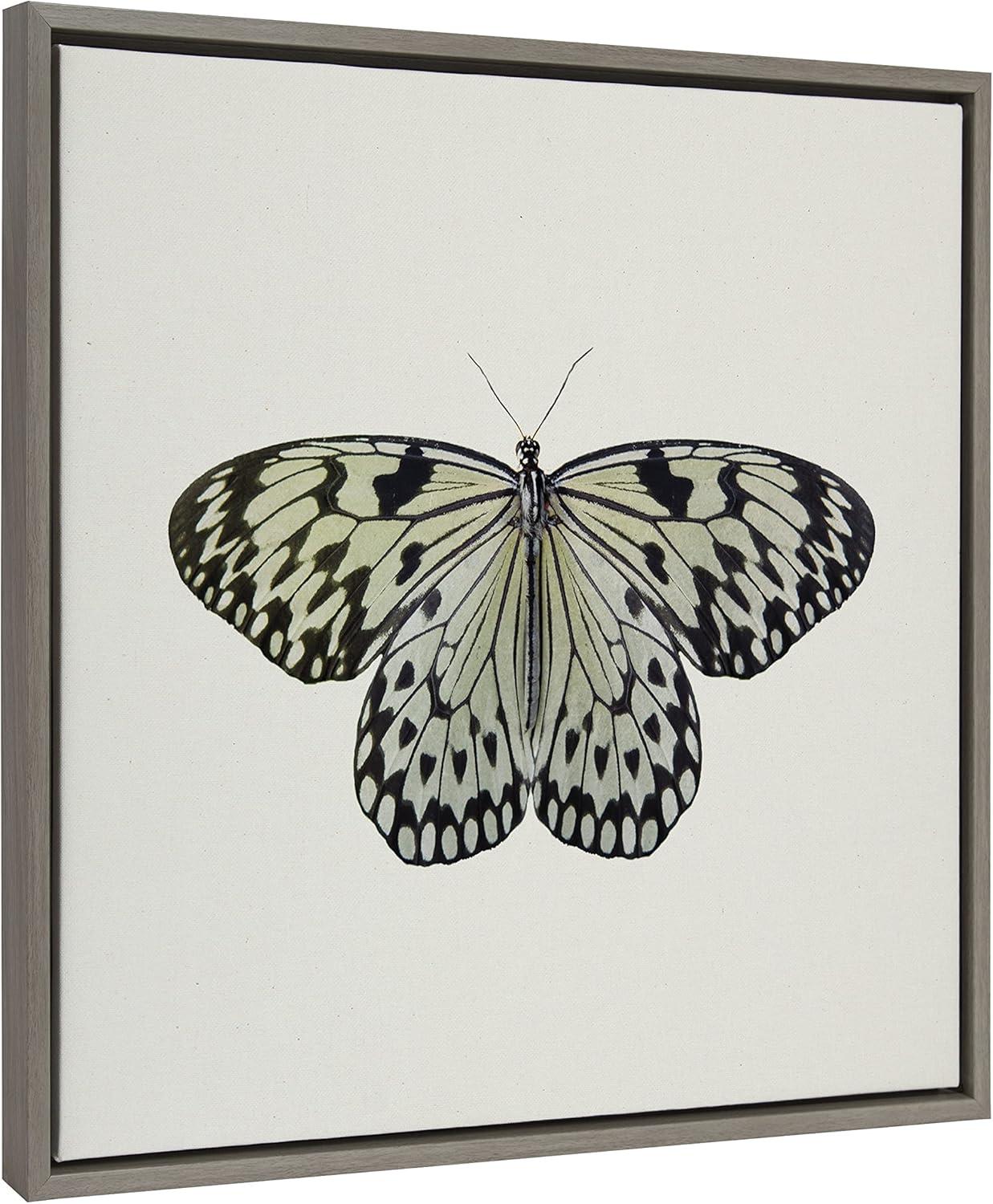 Kate and Laurel Sylvie Two Tone Butterfly Framed Canvas by Robert Cadloff of Bomobob, 22x22, Gray