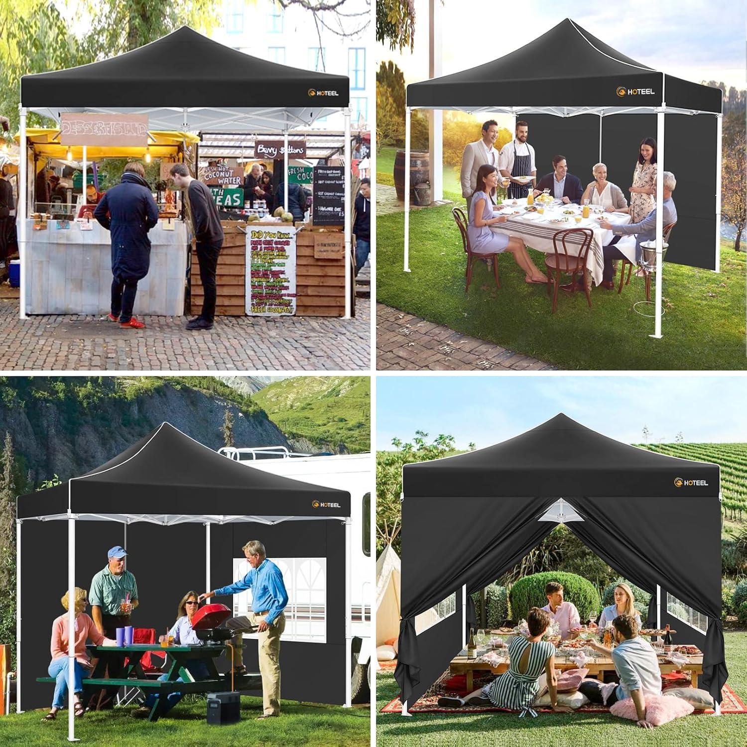 COBIZI 10x10 Heavy Duty Pop Up Canopy Tent with 4 Sidewalls, Commercial Instant Waterproof Shelter, UV 50+ with Silver Coated, Upgraded Thickened Hexagonal Legs,Black