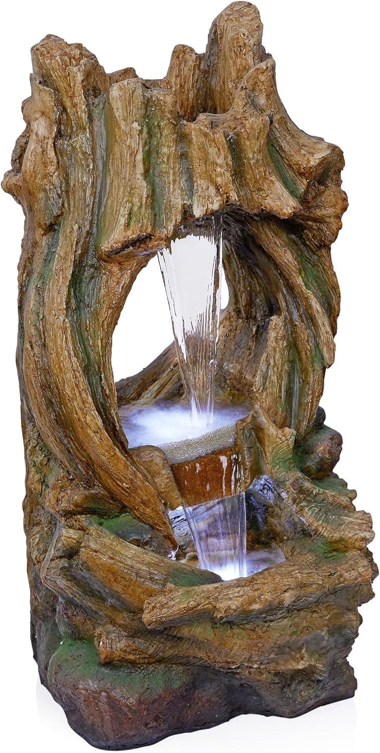 40" Brown Polyresin Tree Trunk Fountain with LED Lights