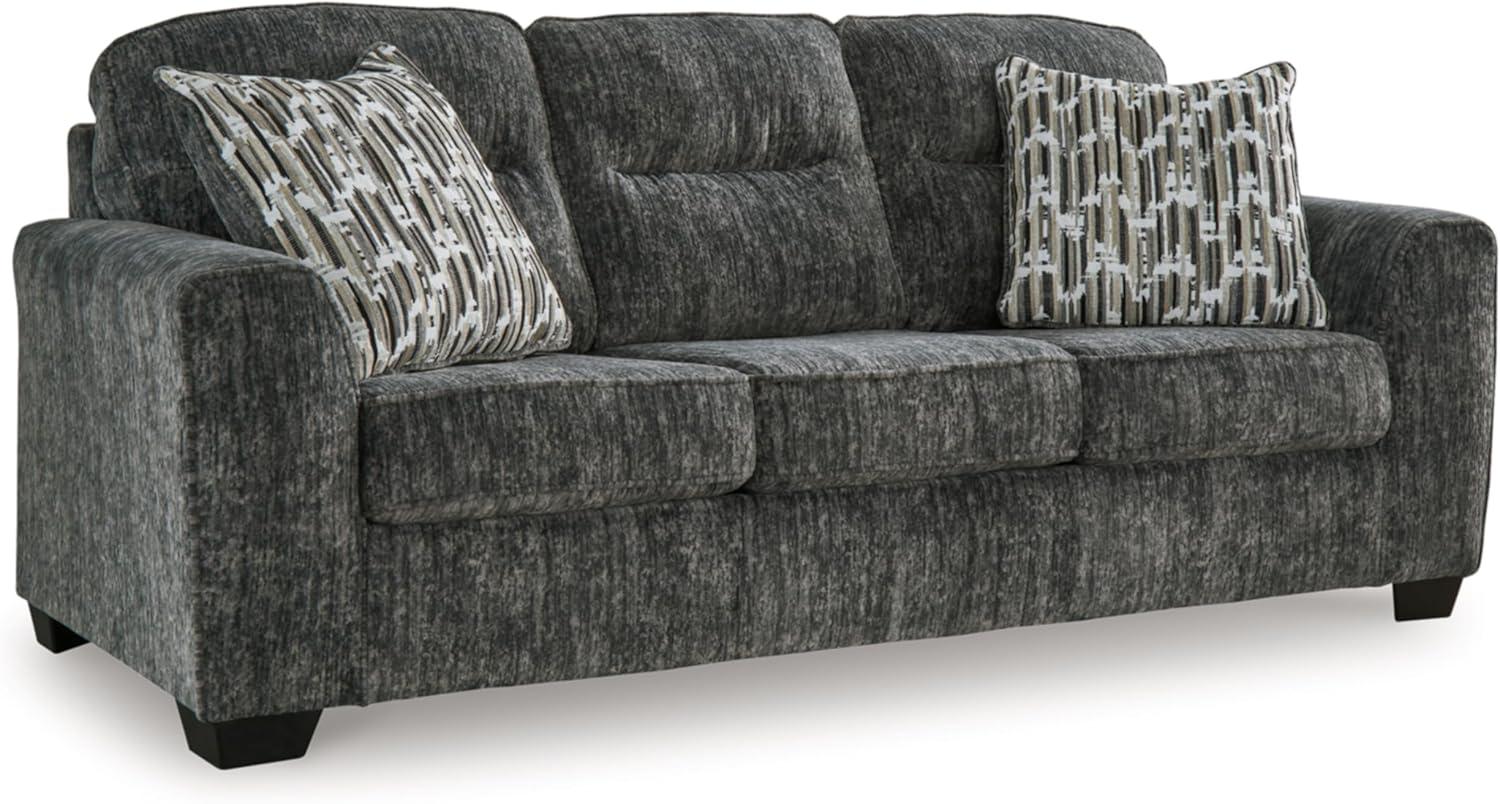 Gunmetal Gray Fabric Three Piece Sofa with Track Arms