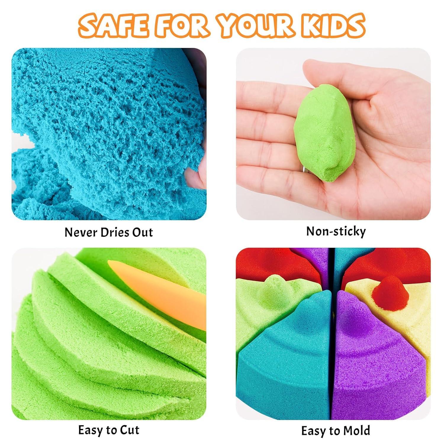 NiToy FlexiSand 11lbs Play Sand, Moldable Self-Sticking, Never Dries Out - Fun for Kids Bulk Refill for Sensory Sand Box Toys, Ideal for Shaping, Squeezing, Scooping, Rolling and Molding (5 Colored)