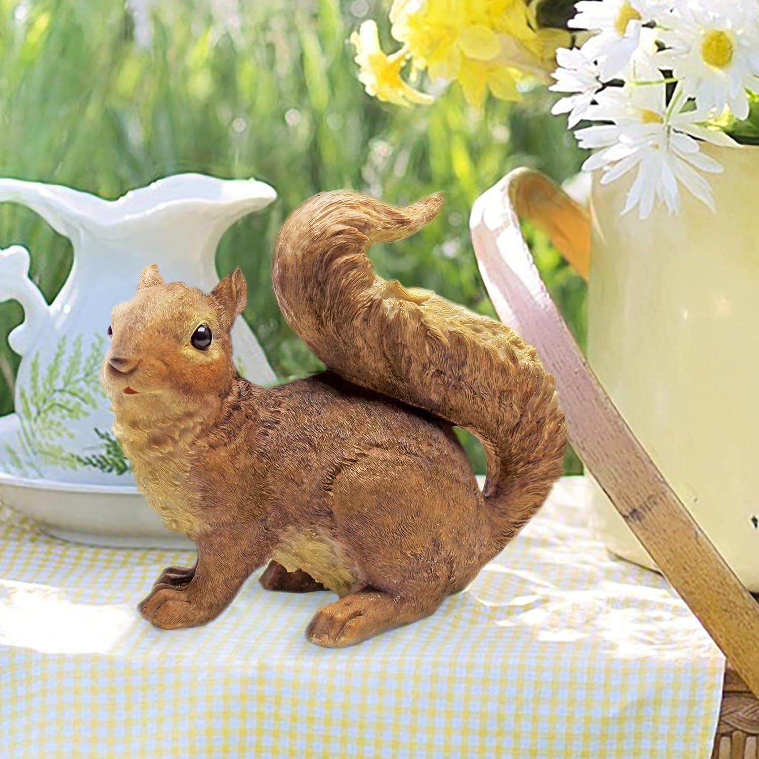 Hand-Painted Brown Resin Woodland Squirrel Garden Statue