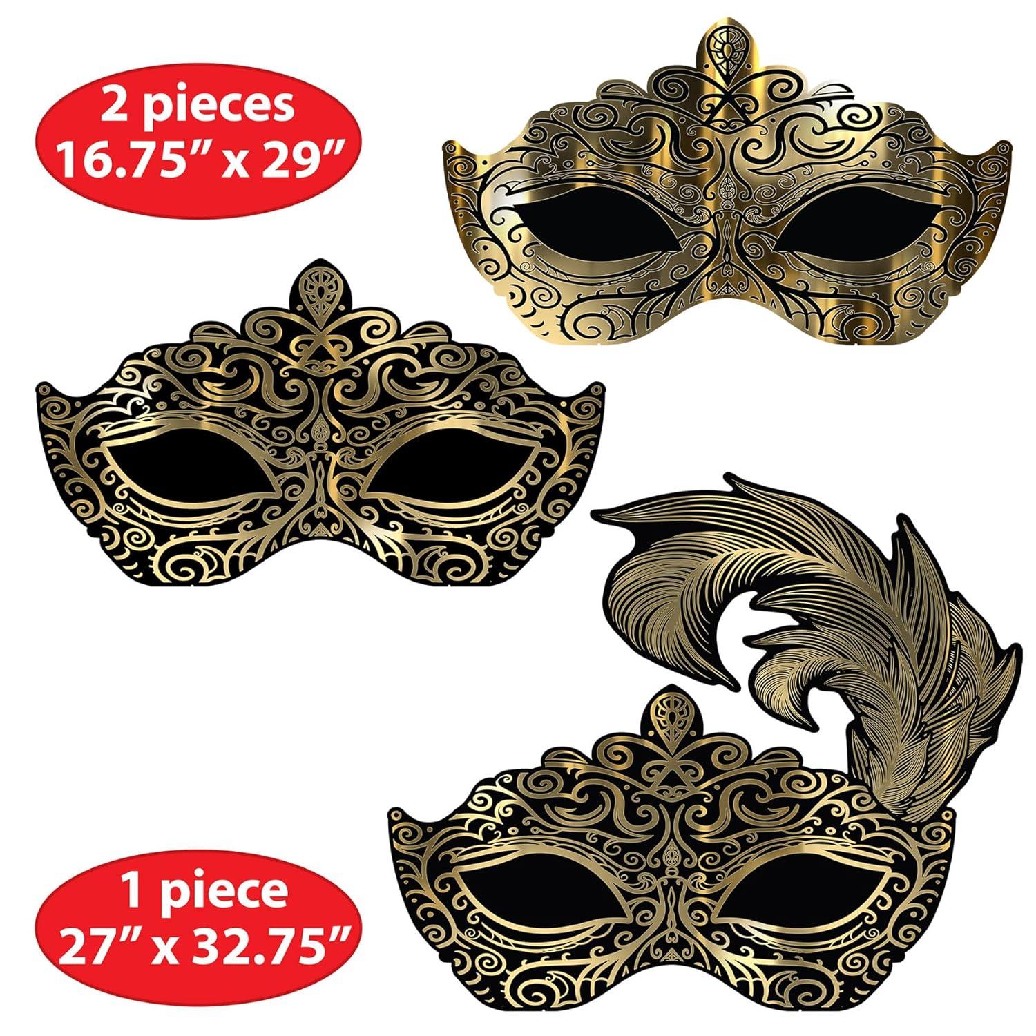 Beistle Masquerade Mask Wall Decorations, Asstd, (3/Box) Multicolored