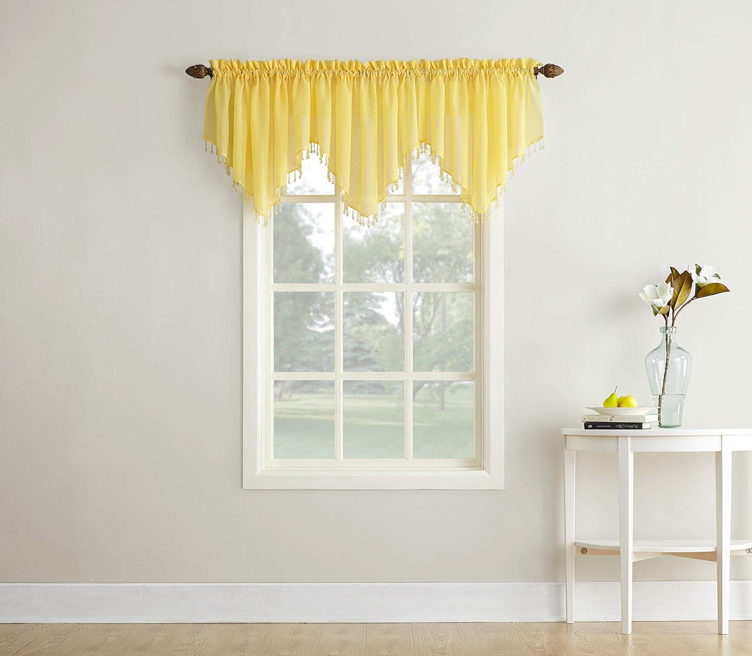 24"x51" Erica Crushed Sheer Voile Beaded Ascot Curtain Valance Yellow - No. 918