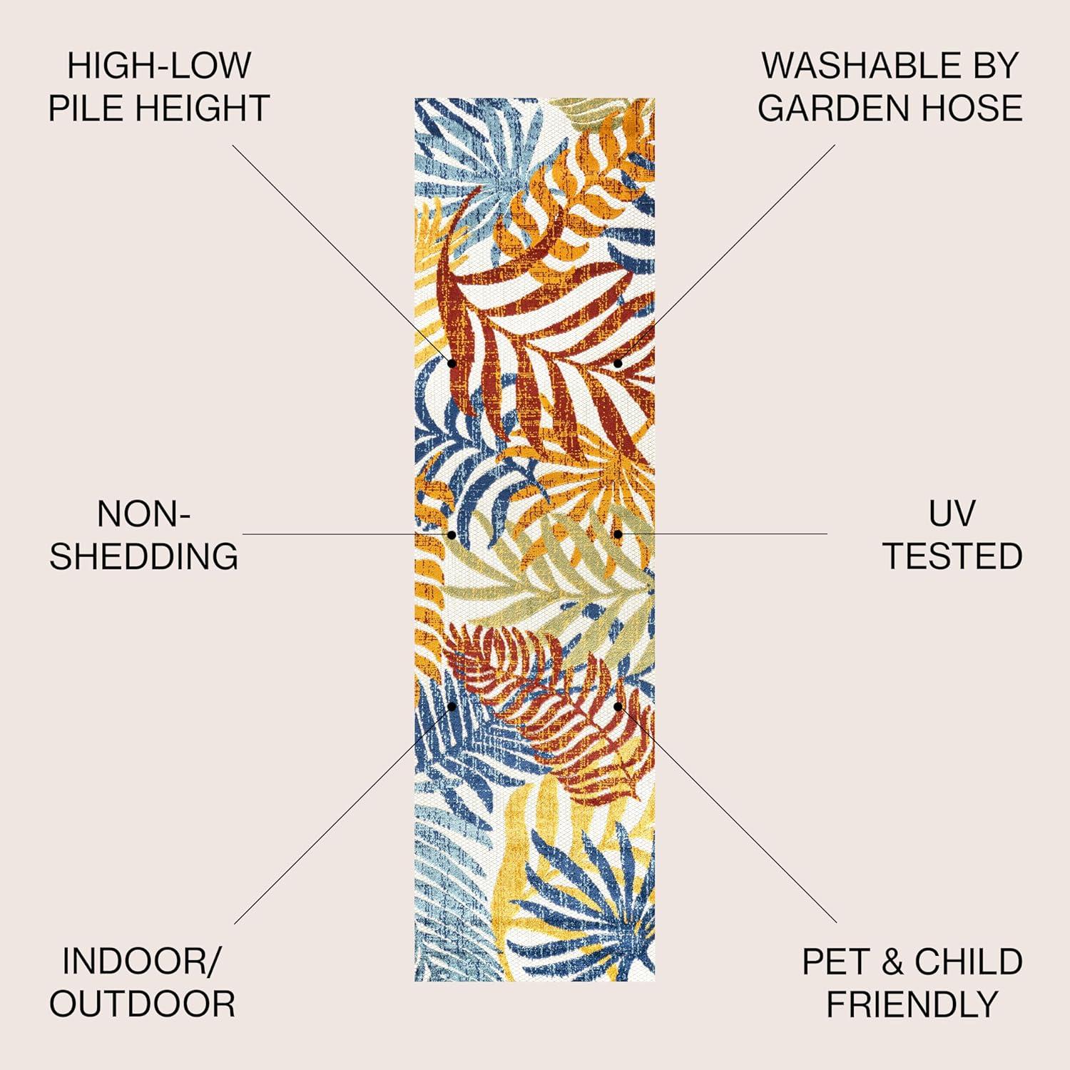 9'x 12' Tropics Palm Leaves Indoor/Outdoor Area Rug, Cream/Orange - JONATHAN Y