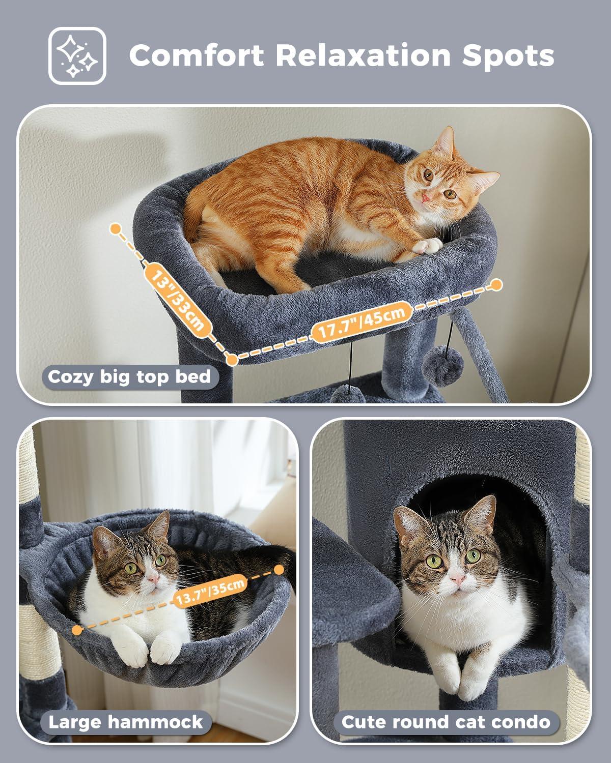 Dark Gray Multi-Level Cat Tree with Hammock and Perches