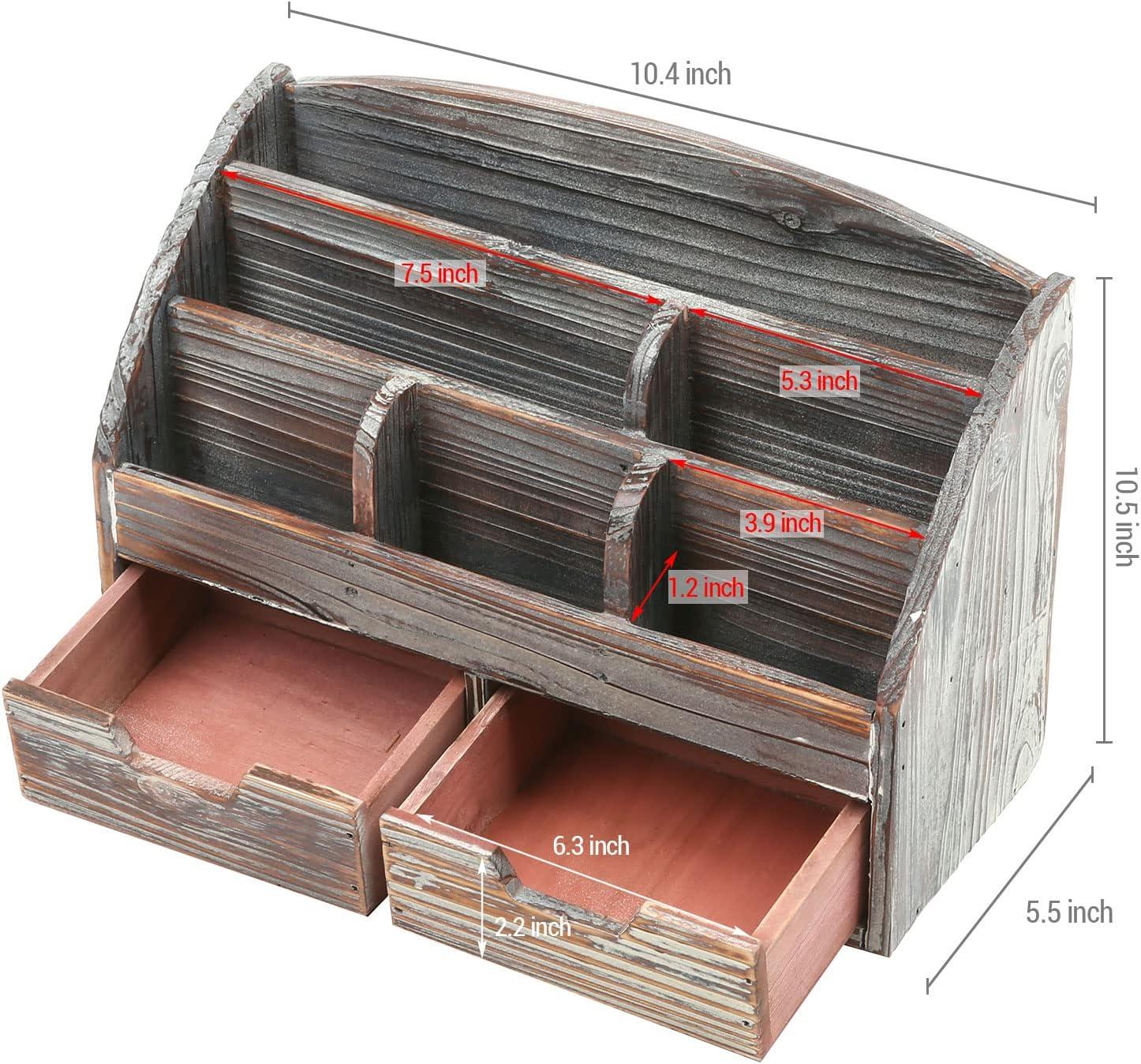 MyGift 6-Compartment Distressed Torched Wood Desk Organizer Supplies Rack