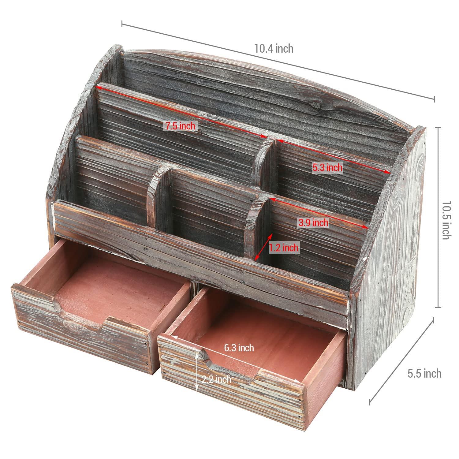 MyGift 6-Compartment Distressed Torched Wood Desk Organizer Supplies Rack