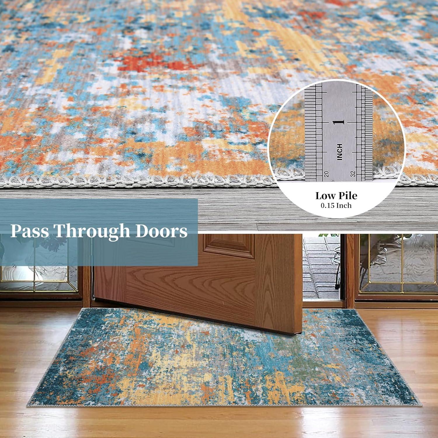 Moynesa 9'x12' Area Rug for Living Room Machine Washable Rugs Modern Abstract Low Pile Soft Mat Large Indoor Non-Slip Accent Carpet for Dining Room Table Apartment,Rosy