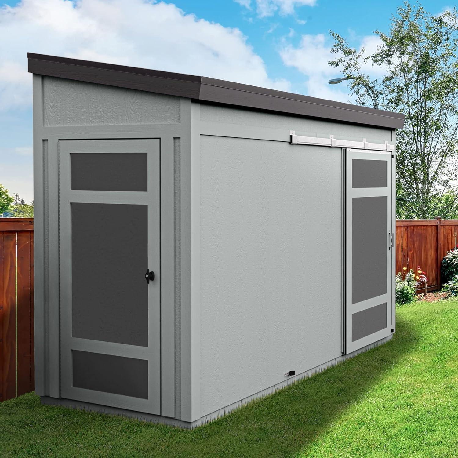 Handy Home Products Cambria 10 ft. x 4 ft. Wood Shed with Sliding Barn Door (Floor Included)