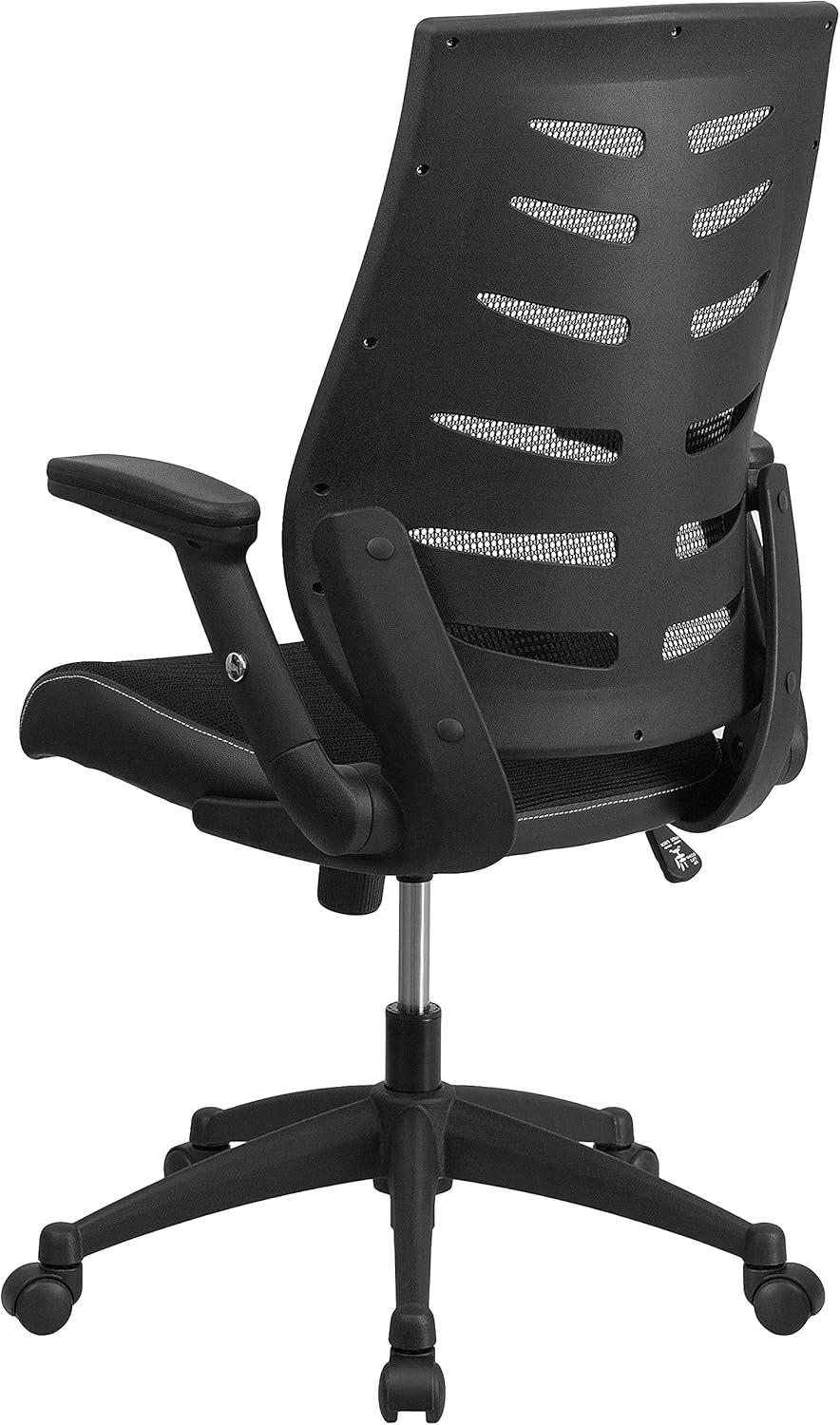 BizChair High Back Designer Black Mesh Executive Swivel Ergonomic Office Chair with Height Adjustable Flip-Up Arms