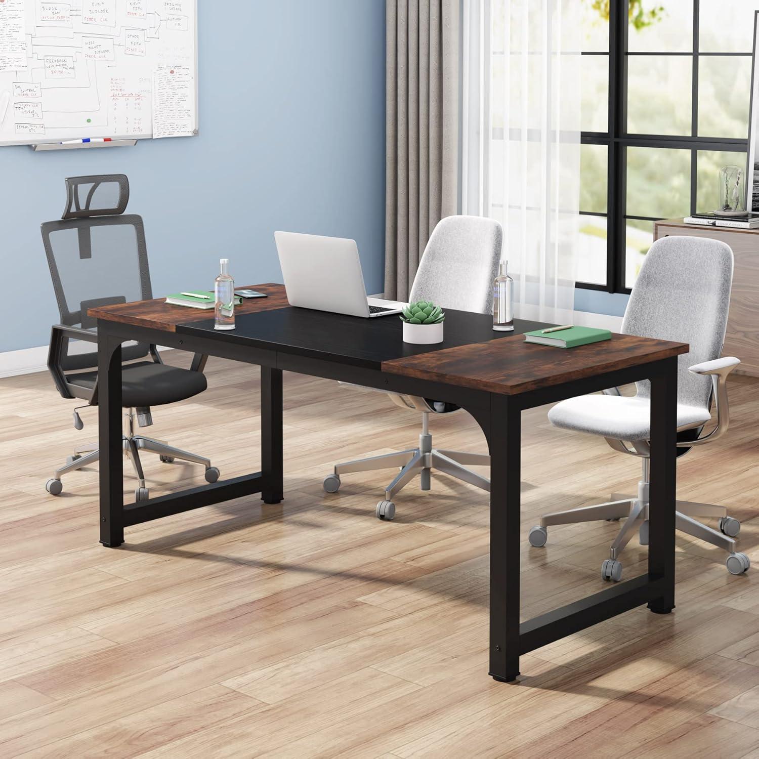 Rustic Brown and Black Engineered Wood Conference Table with Metal Frame