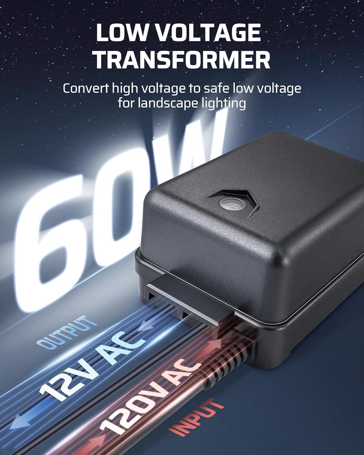 DEWENWILS 60W Low Voltage Transformer with Timer and Photocell Light Sensor, AC 120V to 12V Weatherproof for Outdoor Landscape Lighting