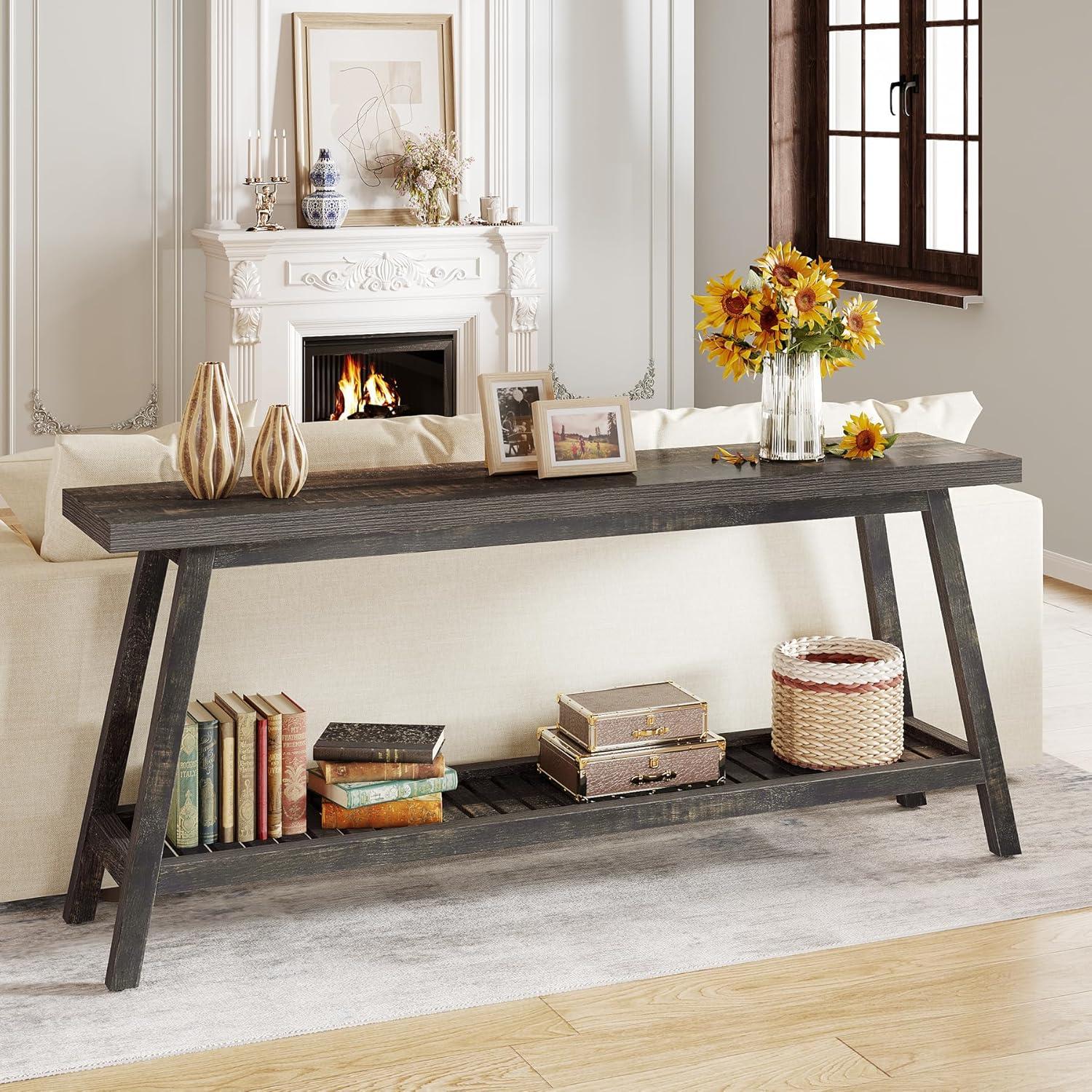 Tribesigns Farmhouse Console Entryway Table: 70.9 Inches Extra Long Console Table for Entryway, 2-Tier Narrow Wood Foyer Sofa Couch Table for Hallway, Entrance, Living Room, Dark Brown