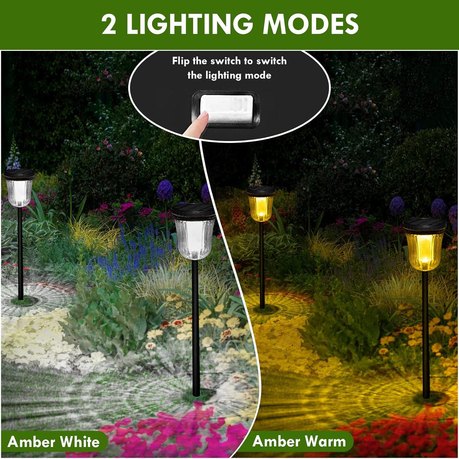 JSOT 200LM Solar Lights Outdoor Waterproof, 4 Pack Solar Pathway Lights, Super Bright Solar Garden Lights, Auto On/Off LED Lights for Yard Lawn Walkway Driveway