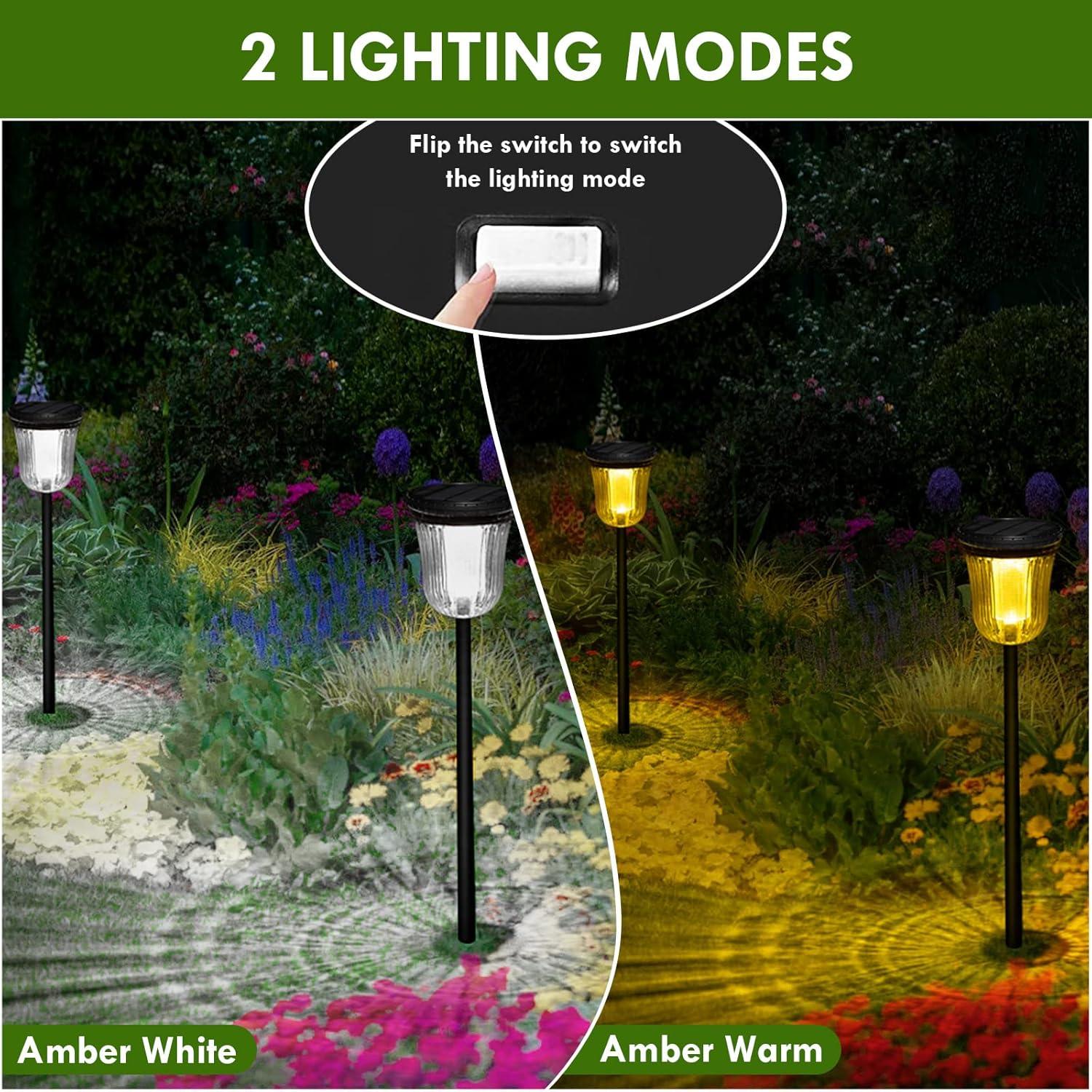 JSOT 4 Pack Solar Pathway Lights Outdoor Waterproof, 200LM Solar Path Lights, Super Bright Solar Garden Lights for Yard Lawn Walkway Driveway, Warm/White Light