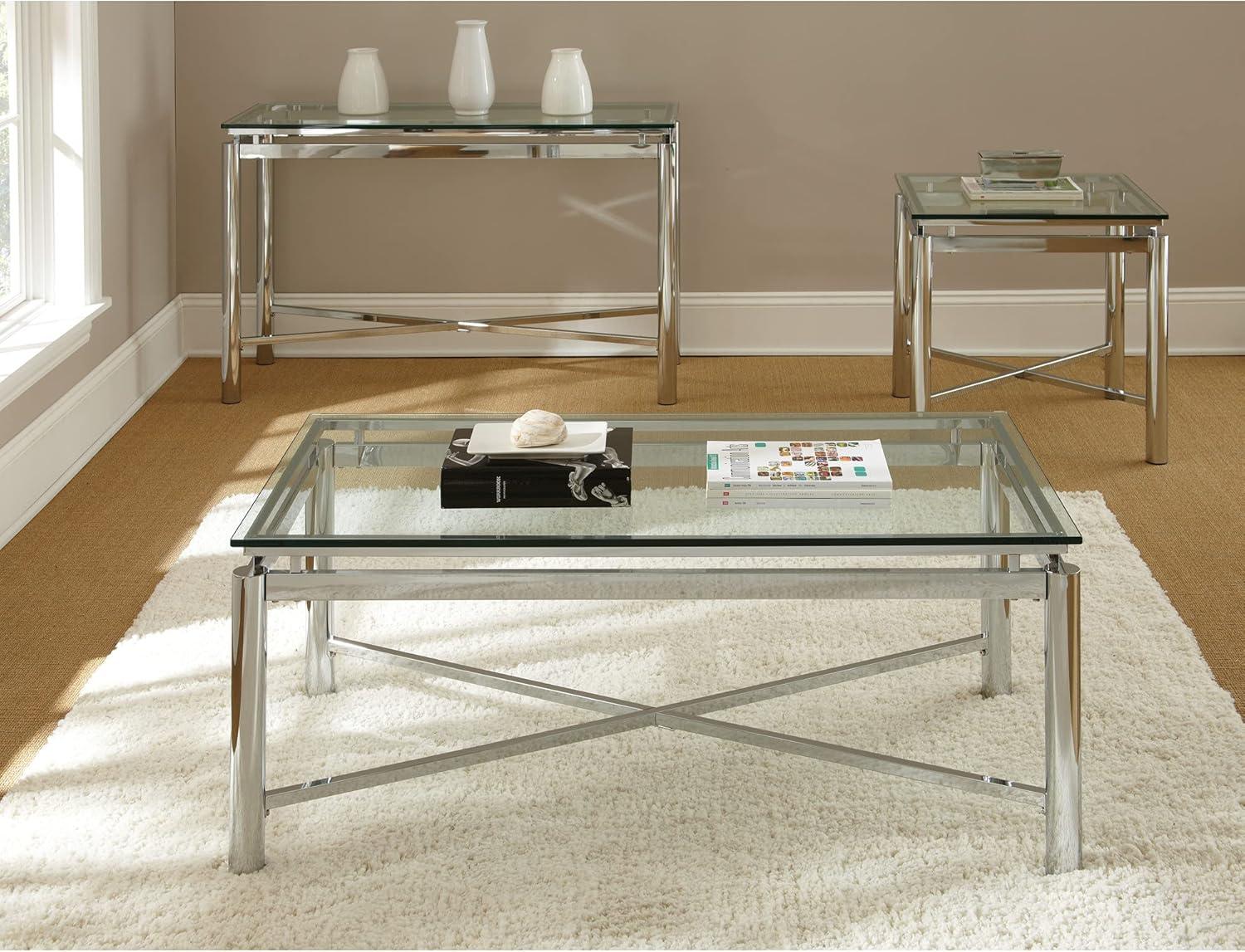 Nova Square Chrome X-Base End Table with Tempered Glass Top