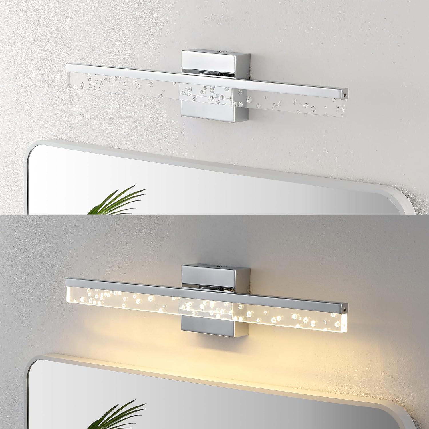 Mario 22" 1-Light Modern Contemporary 360-Degree Rotatable Iron/Seeded Acrylic Integrated LED Vanity Light, Chrome/Clear