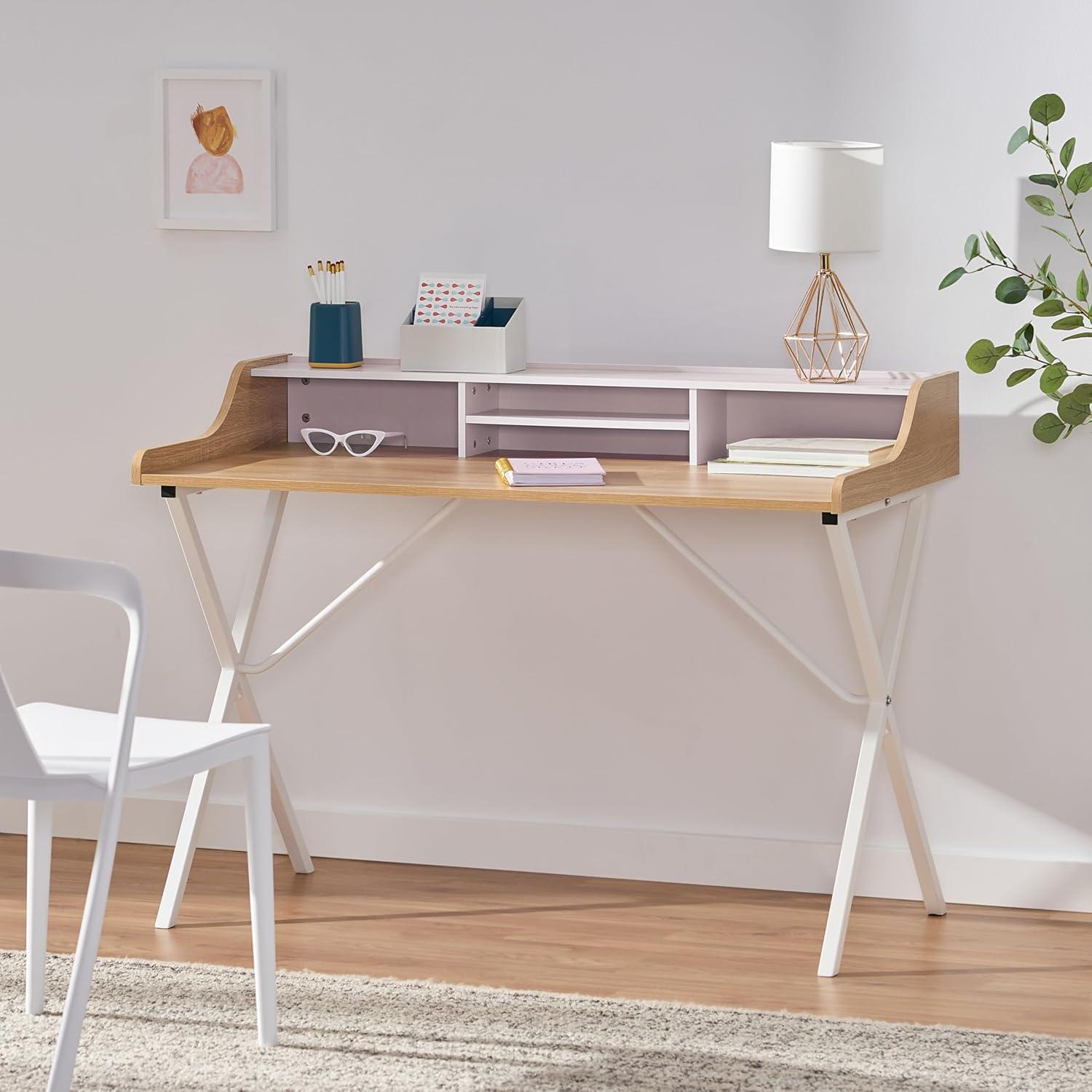 GDFStudio Alexandria Modern Faux Wood Computer Desk, Oak/White