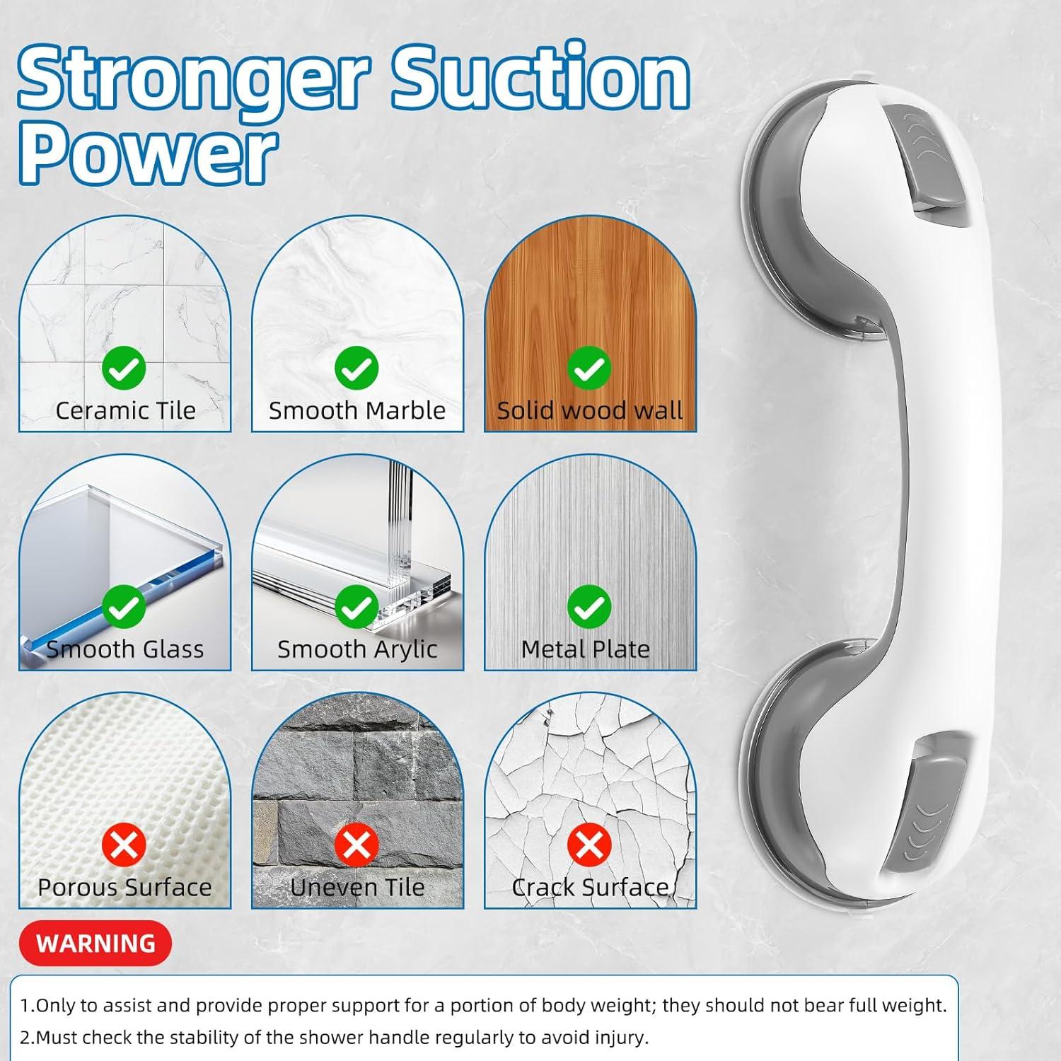 Grab Bars for Bathtubs and Showers, Zynuhmo 2 Pack 12 Inch Suction Safety Grab Bars for Senior and Elderly Assist Support Suction Cup Removable Handrails for Shower Chair No Drilling No Tools(Gray)