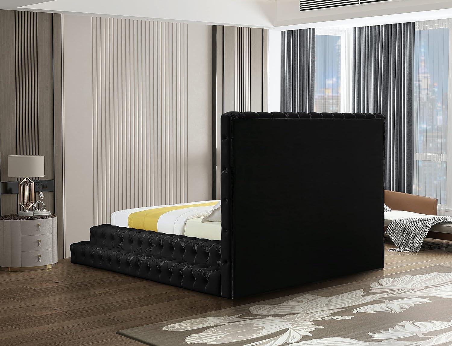 Meridian Furniture Revel Velvet Queen Bed with Deep Button Tufting and Extra-Tall Headboard, Black