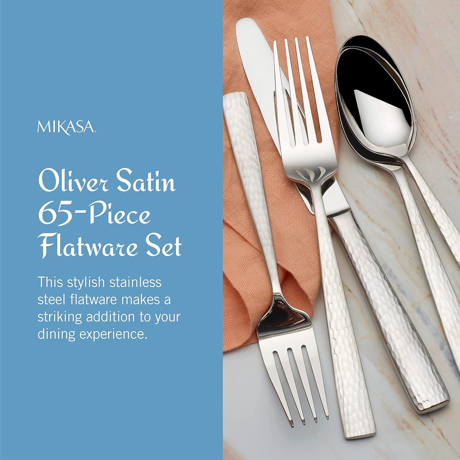 Oliver Hammered Stainless Steel 65-Piece Flatware Set