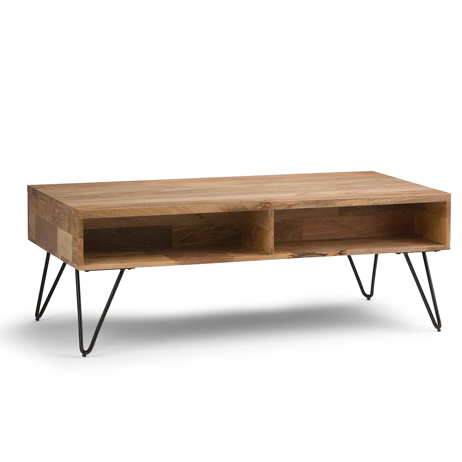 Hunter 48"W Solid Wood Industrial Lift Top Coffee Table with Hidden Storage and Metal Hairpin Legs