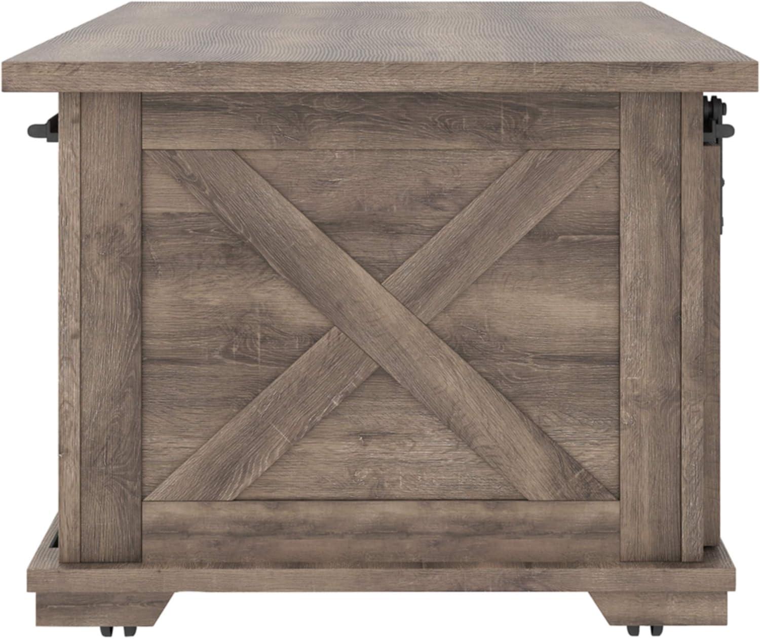 Contemporary Two-Tone Sliding Barn Door Coffee Table with Storage