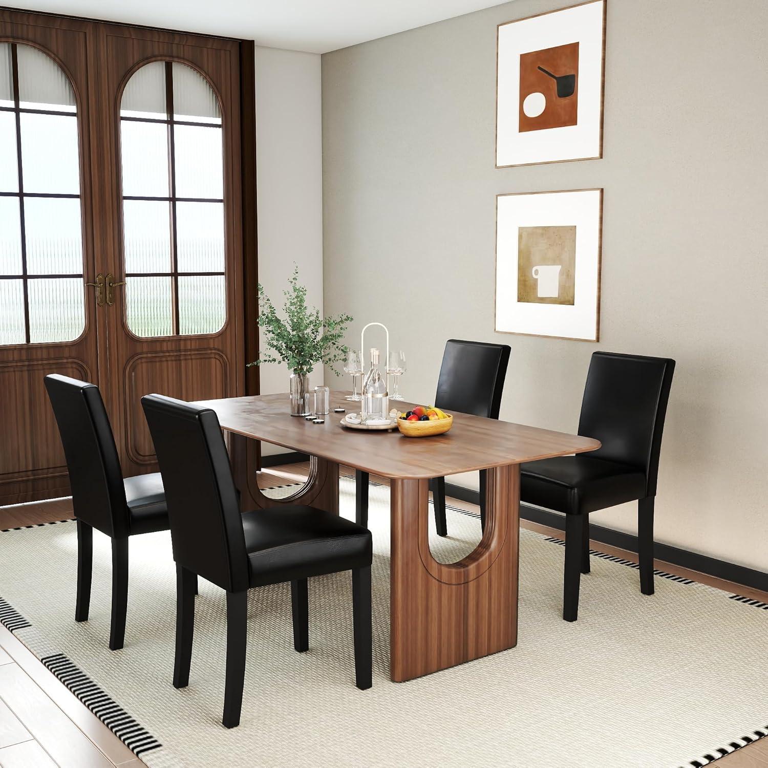 Tangkula Dining Chair Set of 4 w/ Acacia Wood Frame & Rubber Wood Legs Padded Backrest Black