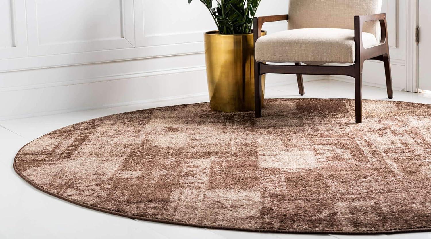 Rugs.com Equinox Collection Rug – 3' 3 Round Brown Low Rug Perfect For Kitchens, Dining Rooms