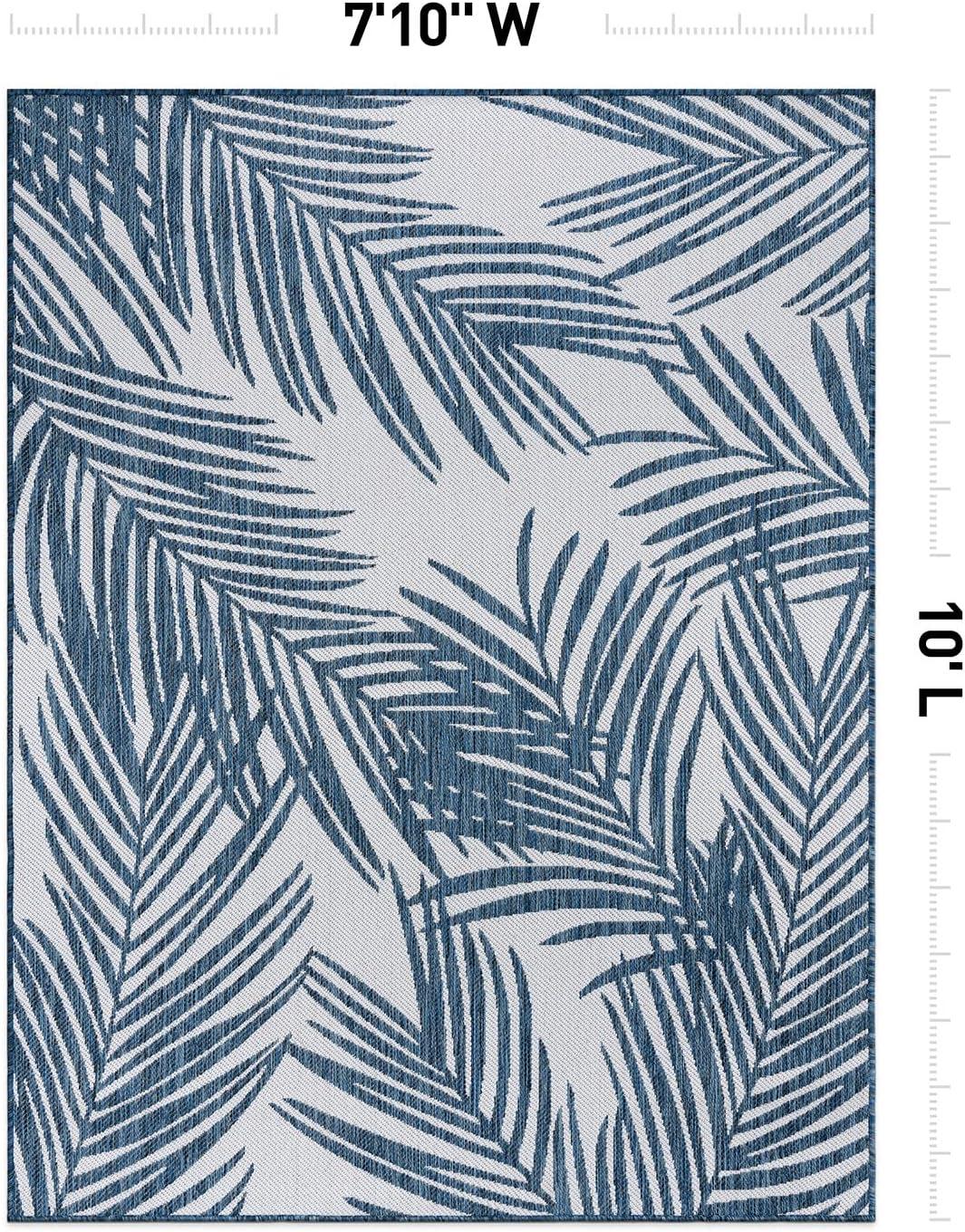 World Rug Gallery Contemporary Distressed Leaves Textured Flat Weave Indoor/Outdoor Area Rug - NAVY 7'10"X10'