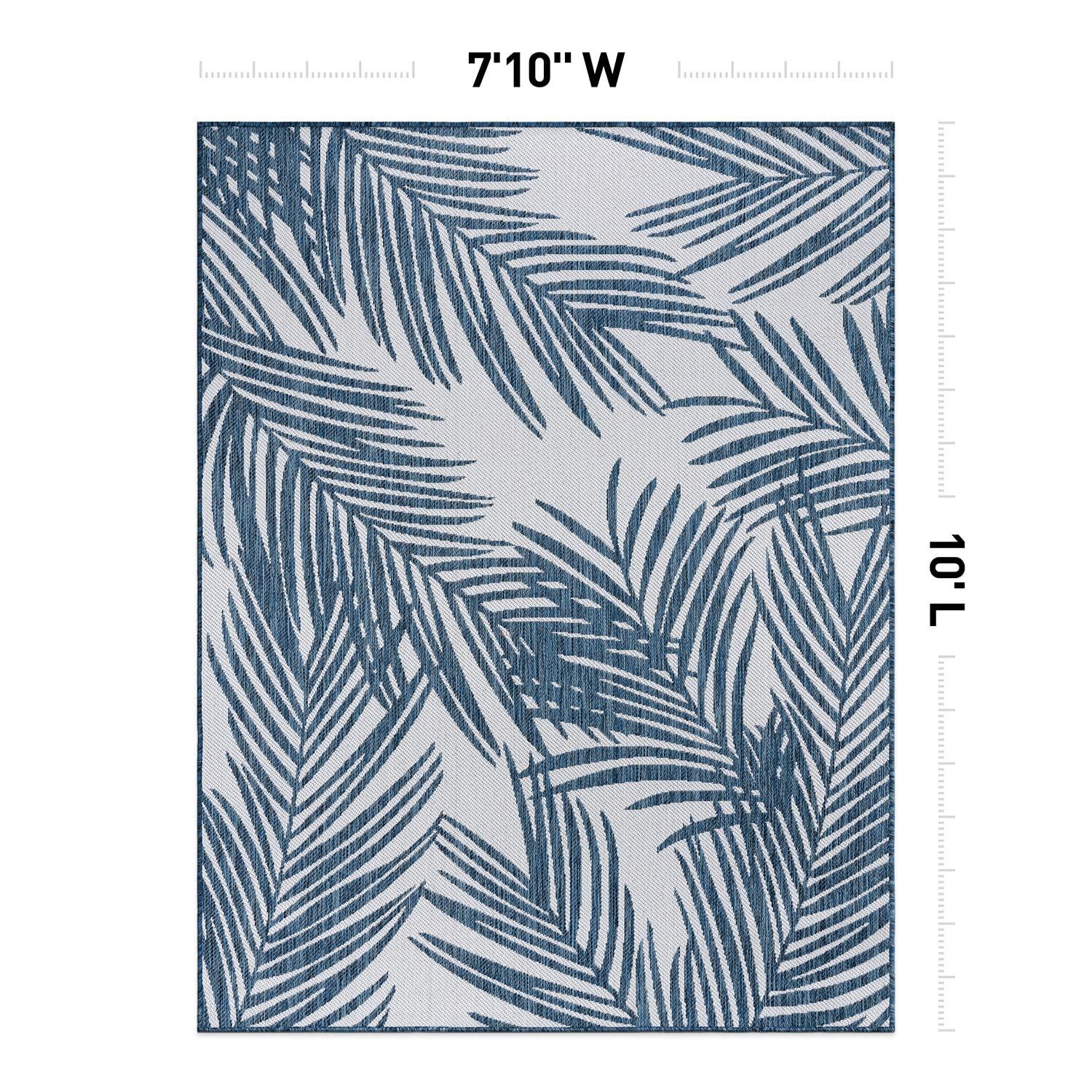 World Rug Gallery Contemporary Distressed Leaves Textured Flat Weave Indoor/Outdoor Area Rug - NAVY 7'10"X10'