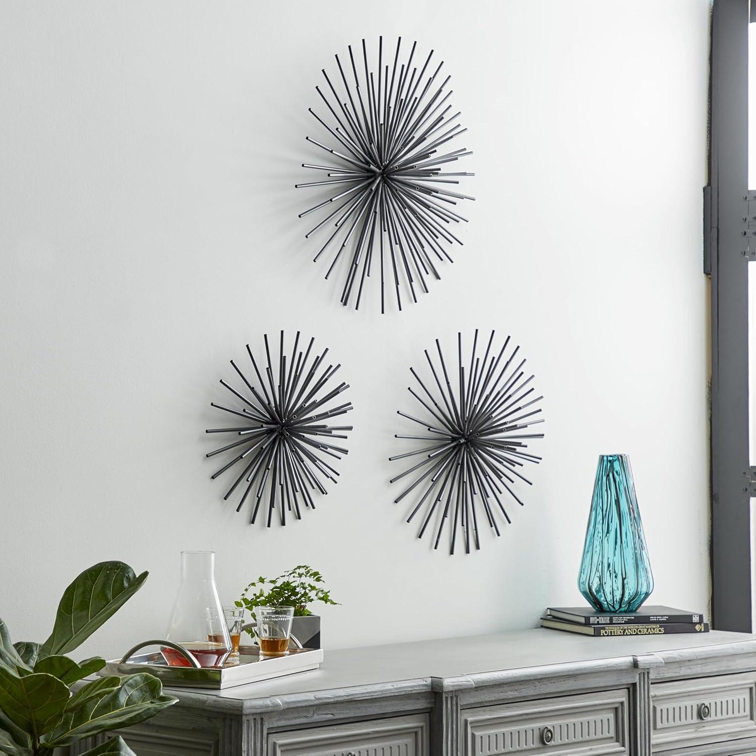Set of 3 Metal Starburst 3D Wall Decors Black - Olivia & May: Contemporary Iron Artwork, Vertical Display