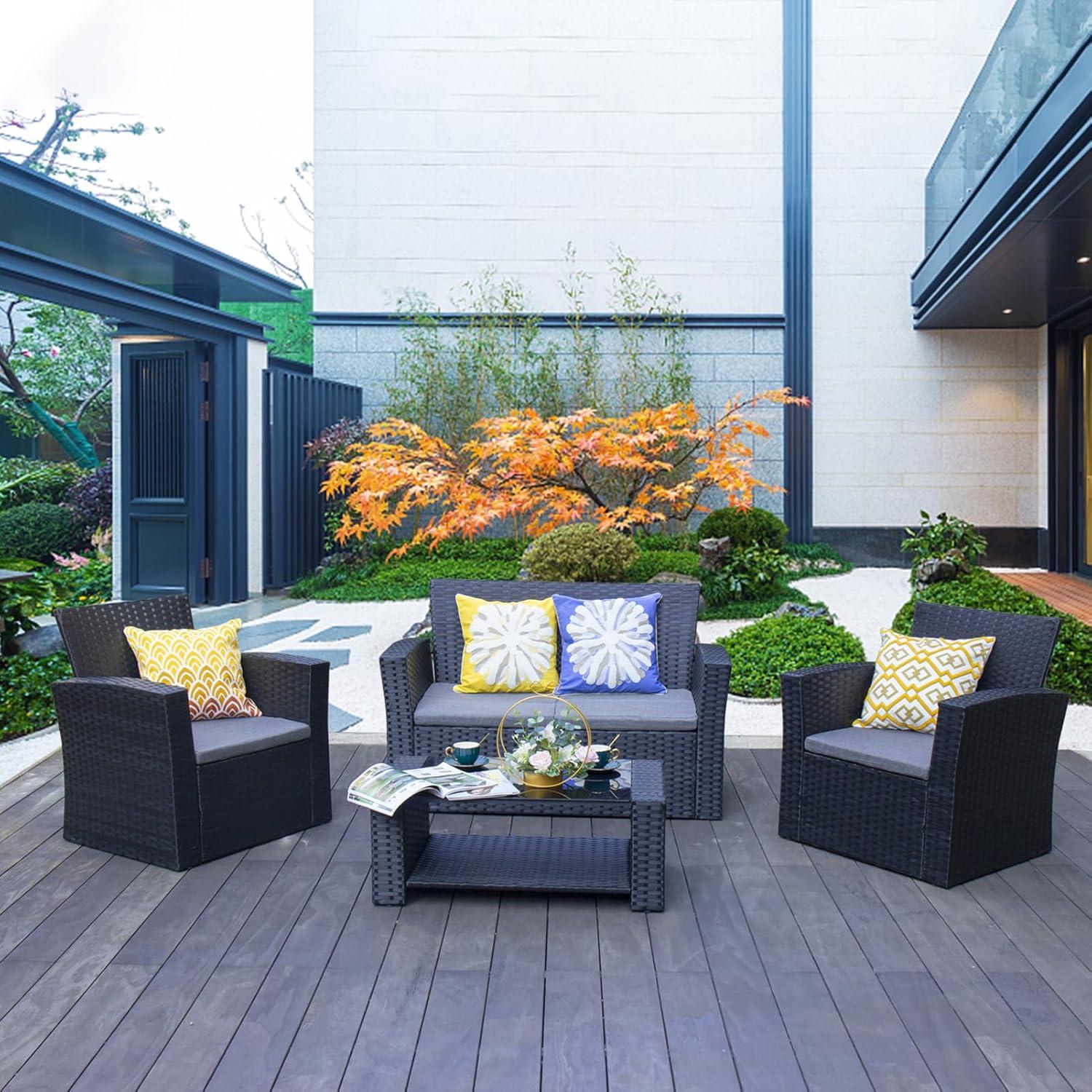 Baner Garden Complete Patio 4 Piece Rattan Wicker Conversation Set