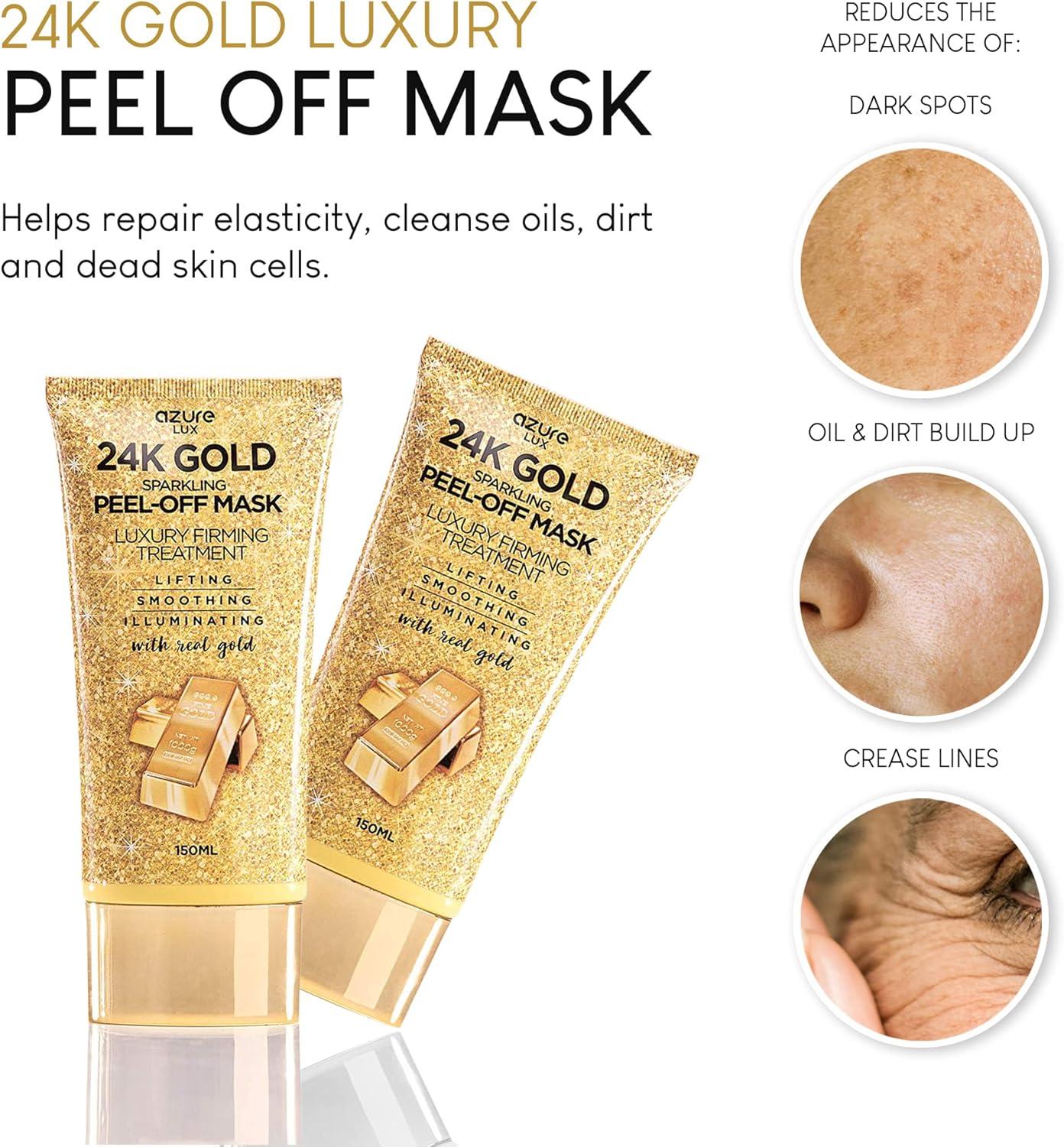 AZURE 24K Gold Firming Peel Off Face Mask- Anti Aging, Lifting, Illuminating & Revitalizing - Removes Blackheads, Dirt & Oils - With Hyaluronic Acid and Collagen - Skin Care Made in Korea - 150mL / 5.